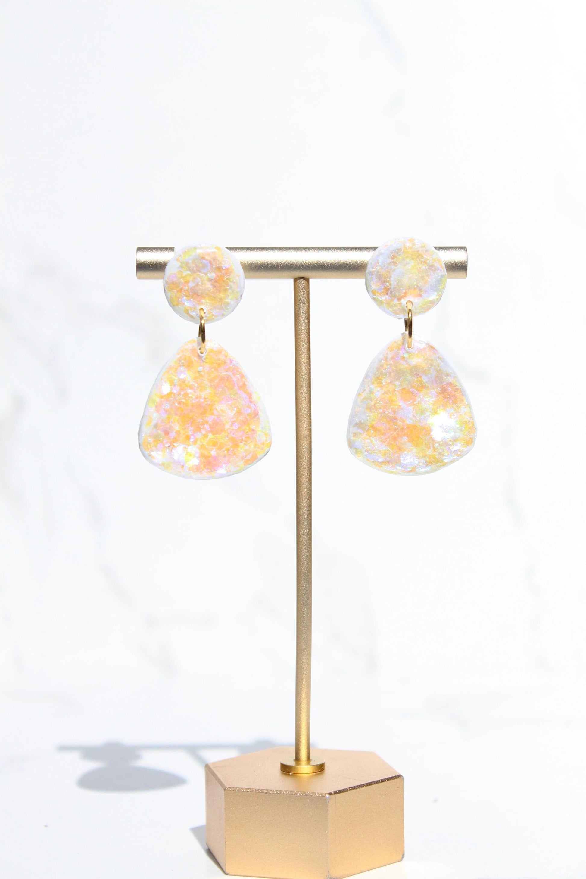 Glitter Clay Earrings in Cream | Handmade Lightweight Statement Earrings | Sparkly Polymer Clay Jewelry | Party & Everyday Style