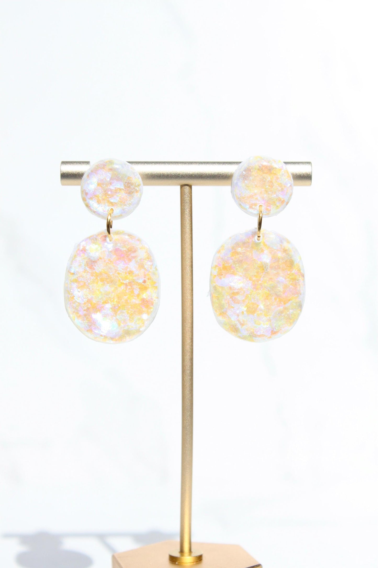 Glitter Clay Earrings in Cream | Handmade Lightweight Statement Earrings | Sparkly Polymer Clay Jewelry | Party & Everyday Style