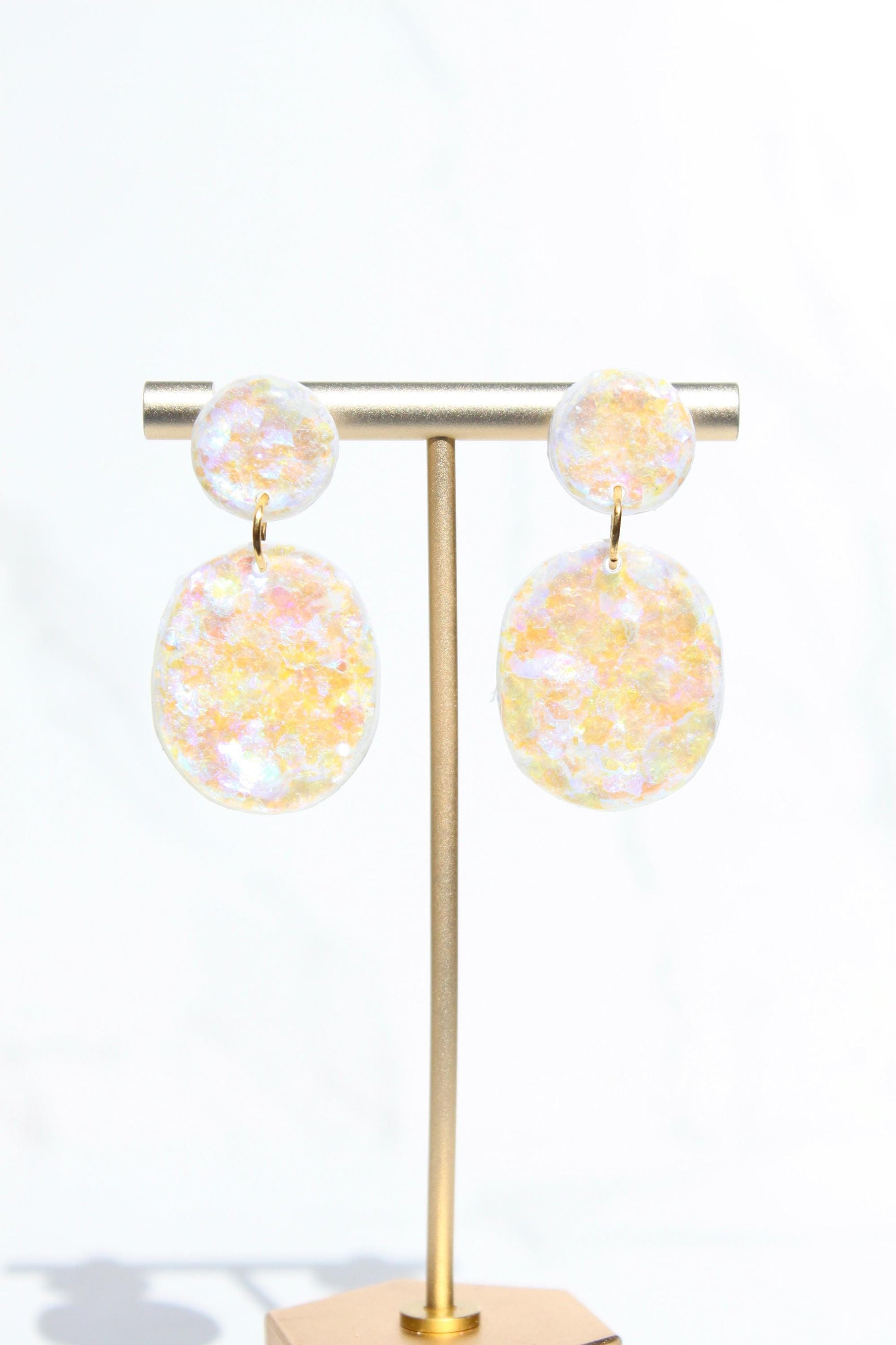 Glitter Clay Earrings in Cream | Handmade Lightweight Statement Earrings | Sparkly Polymer Clay Jewelry | Party & Everyday Style