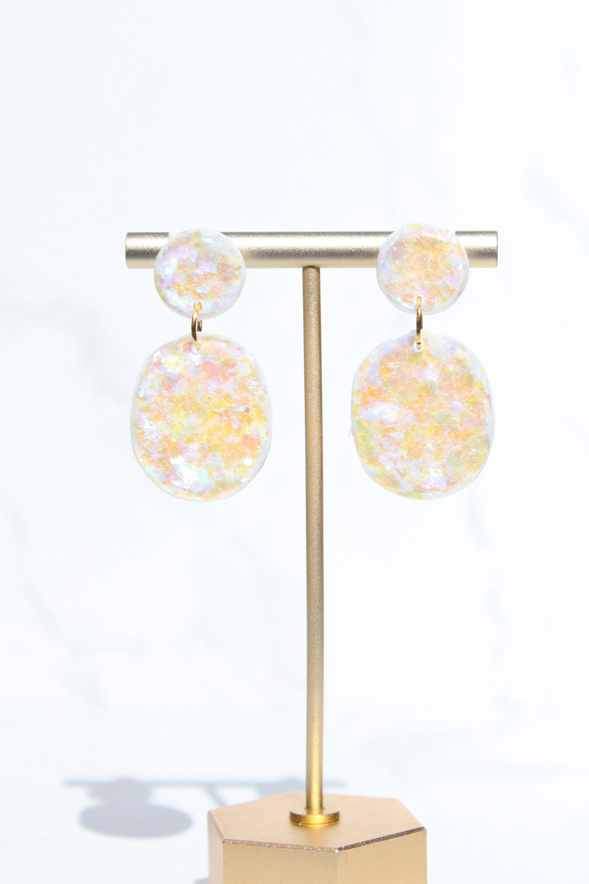 Glitter Clay Earrings in Cream | Handmade Lightweight Statement Earrings | Sparkly Polymer Clay Jewelry | Party & Everyday Style