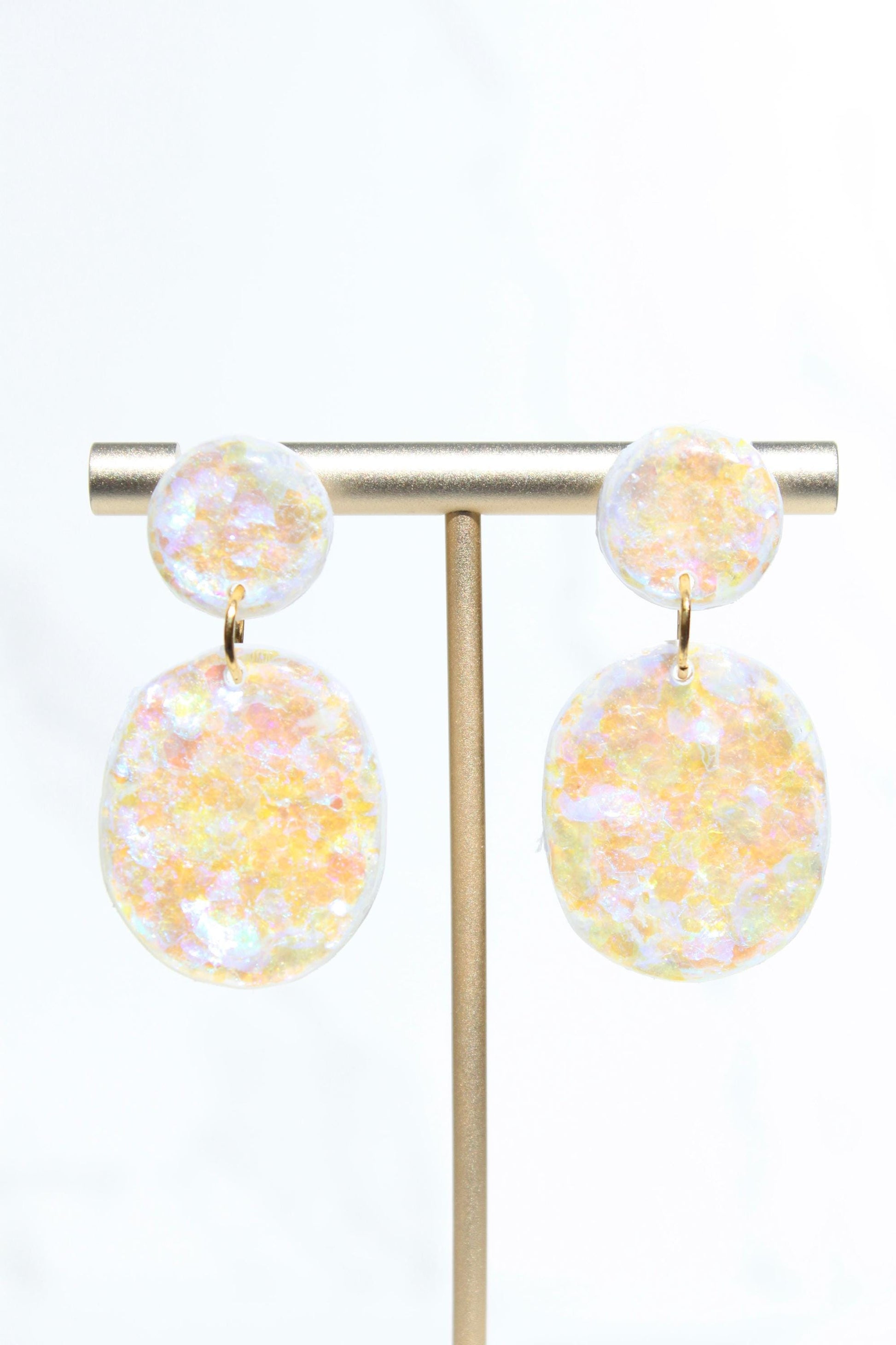 Glitter Clay Earrings in Cream | Handmade Lightweight Statement Earrings | Sparkly Polymer Clay Jewelry | Party & Everyday Style