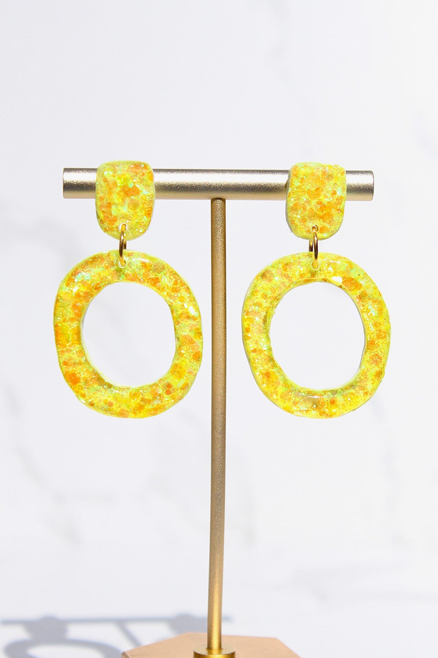 Glitter Clay Earrings in Yellow | Handmade Lightweight Statement Earrings | Sparkly Polymer Clay Jewelry | Party & Everyday Style