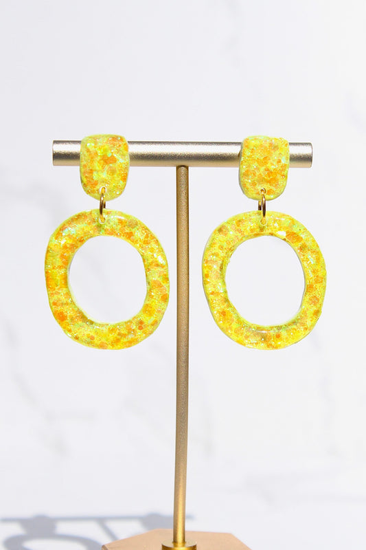 Glitter Clay Earrings in Yellow | Handmade Lightweight Statement Earrings | Sparkly Polymer Clay Jewelry | Party & Everyday Style