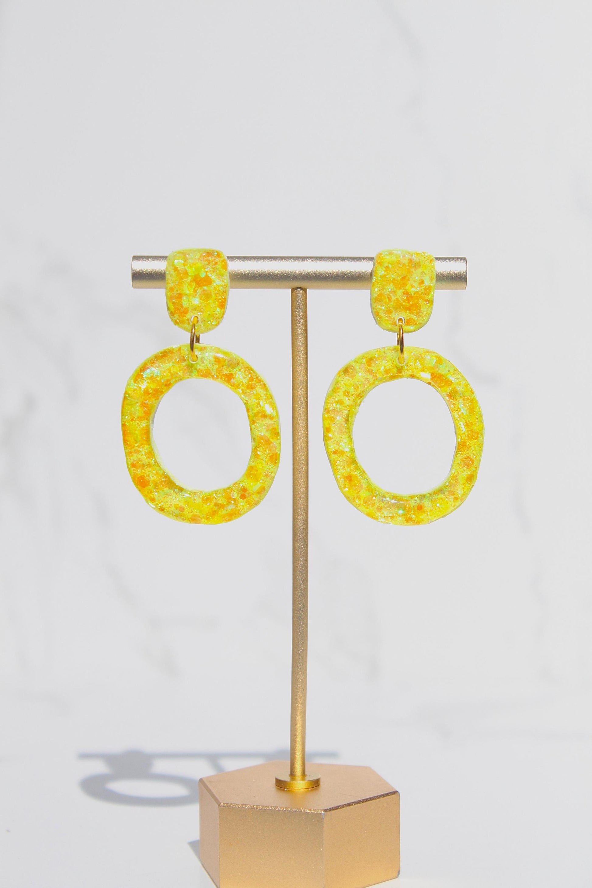 Glitter Clay Earrings in Yellow | Handmade Lightweight Statement Earrings | Sparkly Polymer Clay Jewelry | Party & Everyday Style