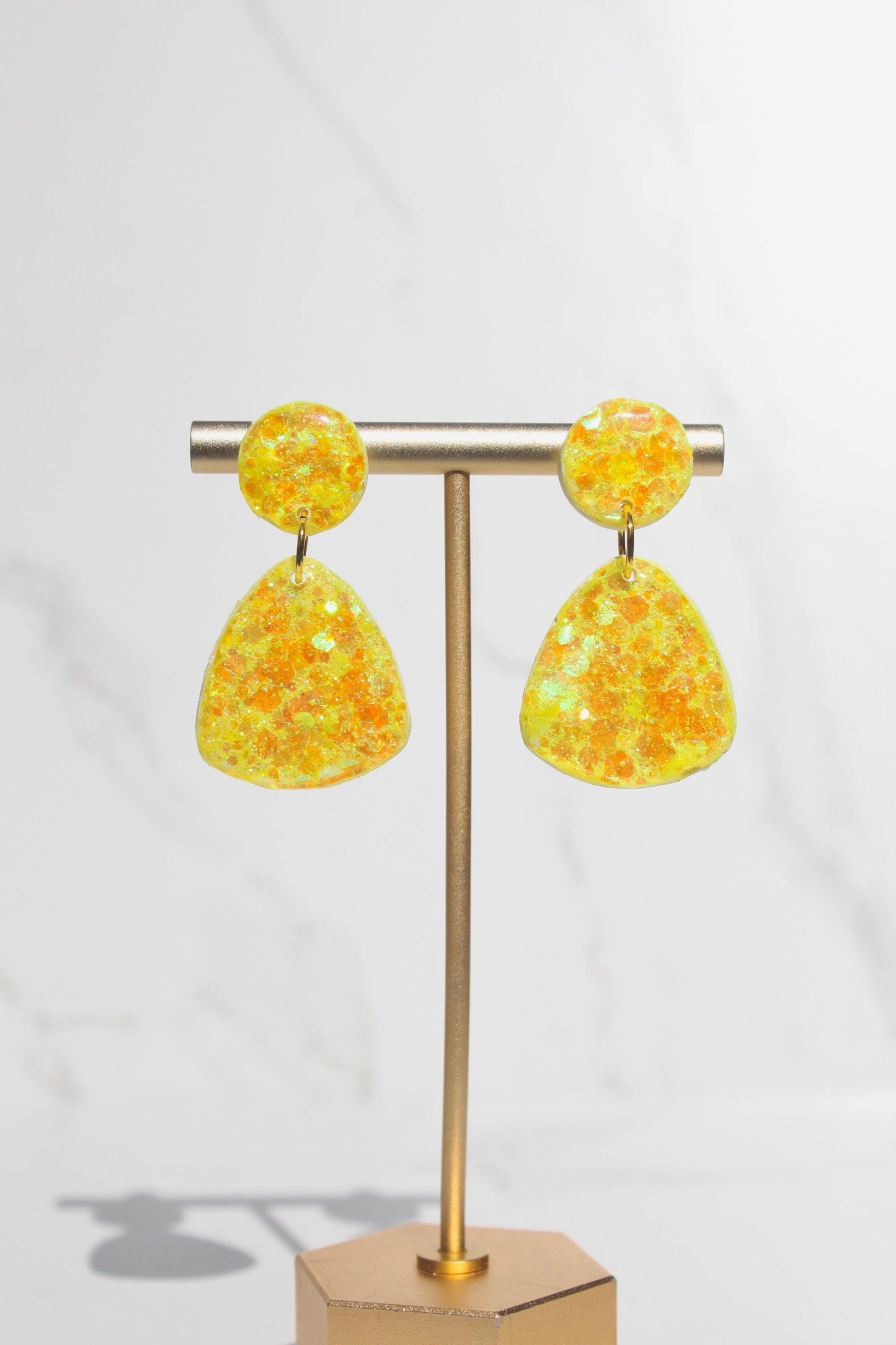 Glitter Clay Earrings in Yellow | Handmade Lightweight Statement Earrings | Sparkly Polymer Clay Jewelry | Party & Everyday Style
