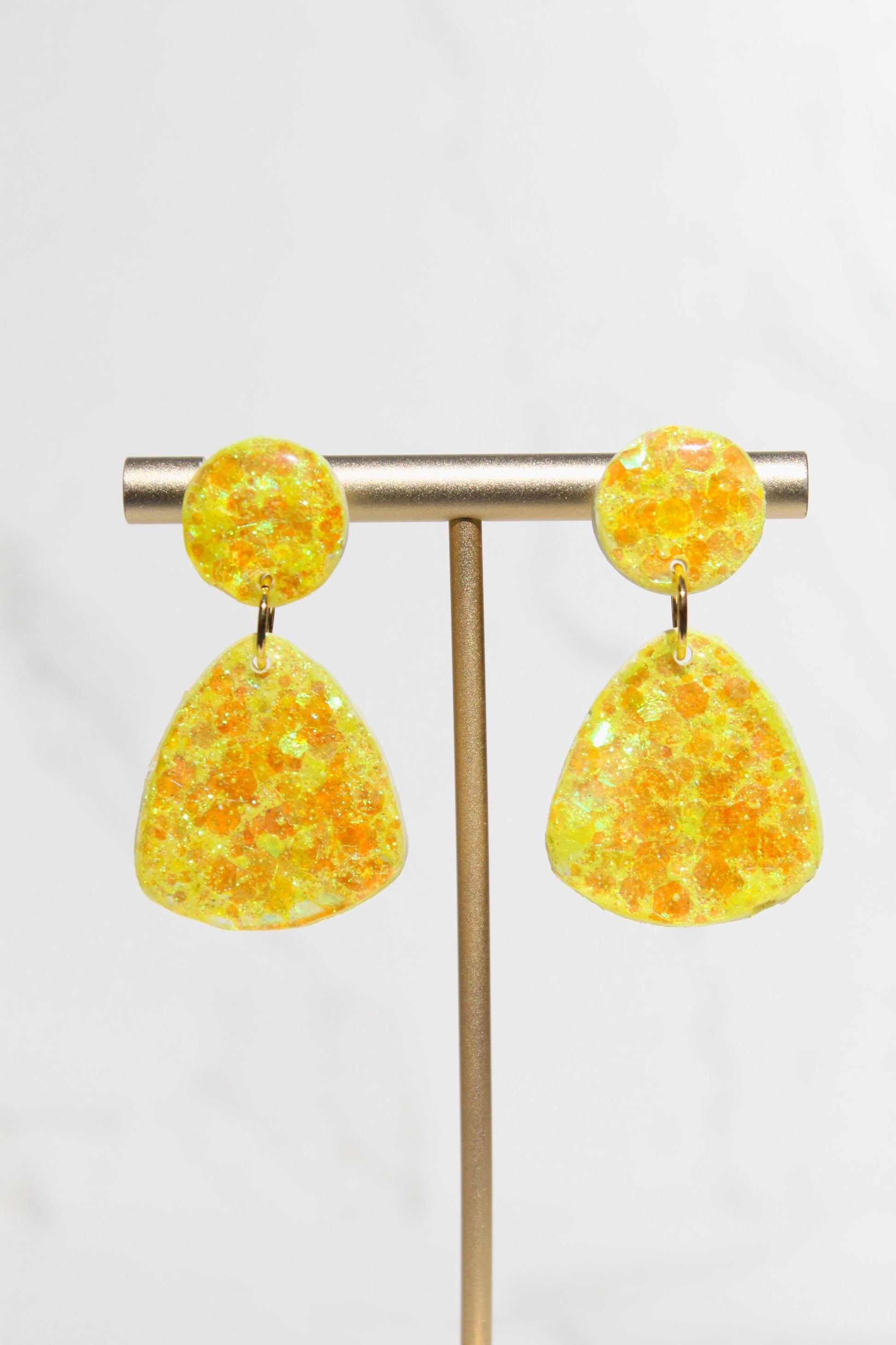 Glitter Clay Earrings in Yellow | Handmade Lightweight Statement Earrings | Sparkly Polymer Clay Jewelry | Party & Everyday Style