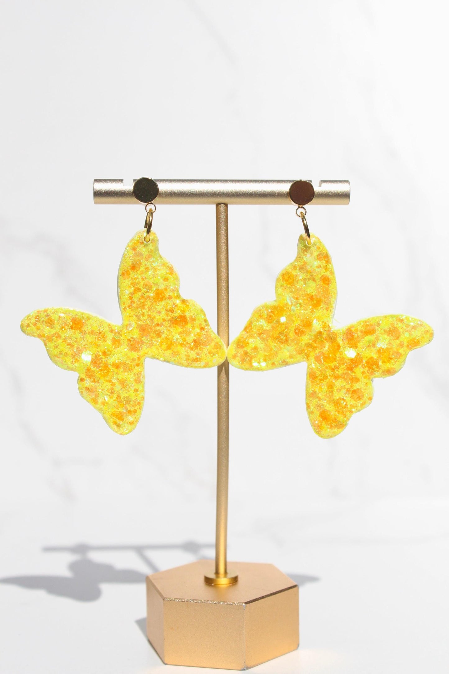 Glitter Clay Earrings in Yellow | Handmade Lightweight Statement Earrings | Sparkly Polymer Clay Jewelry | Party & Everyday Style