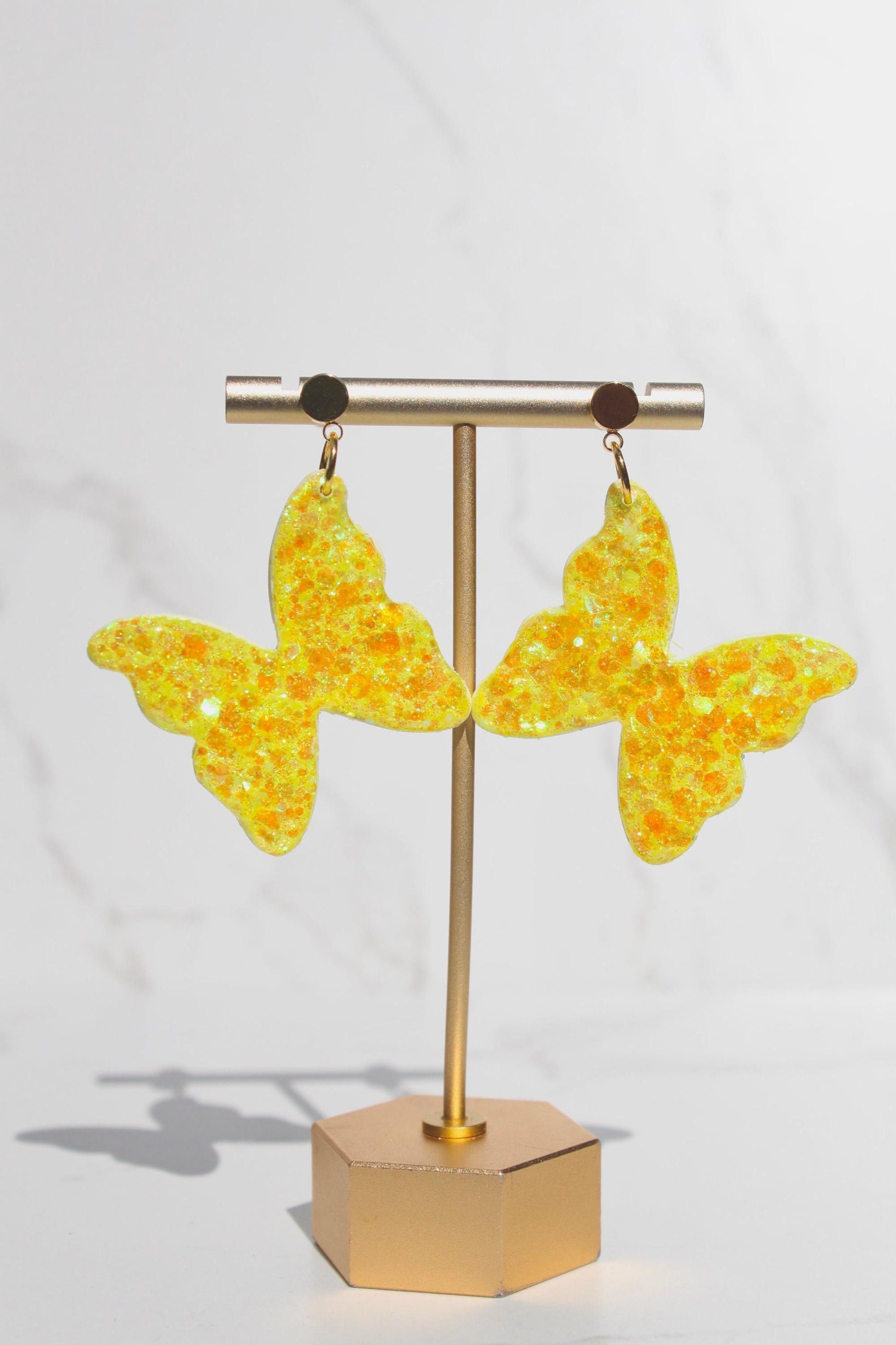 Glitter Clay Earrings in Yellow | Handmade Lightweight Statement Earrings | Sparkly Polymer Clay Jewelry | Party & Everyday Style