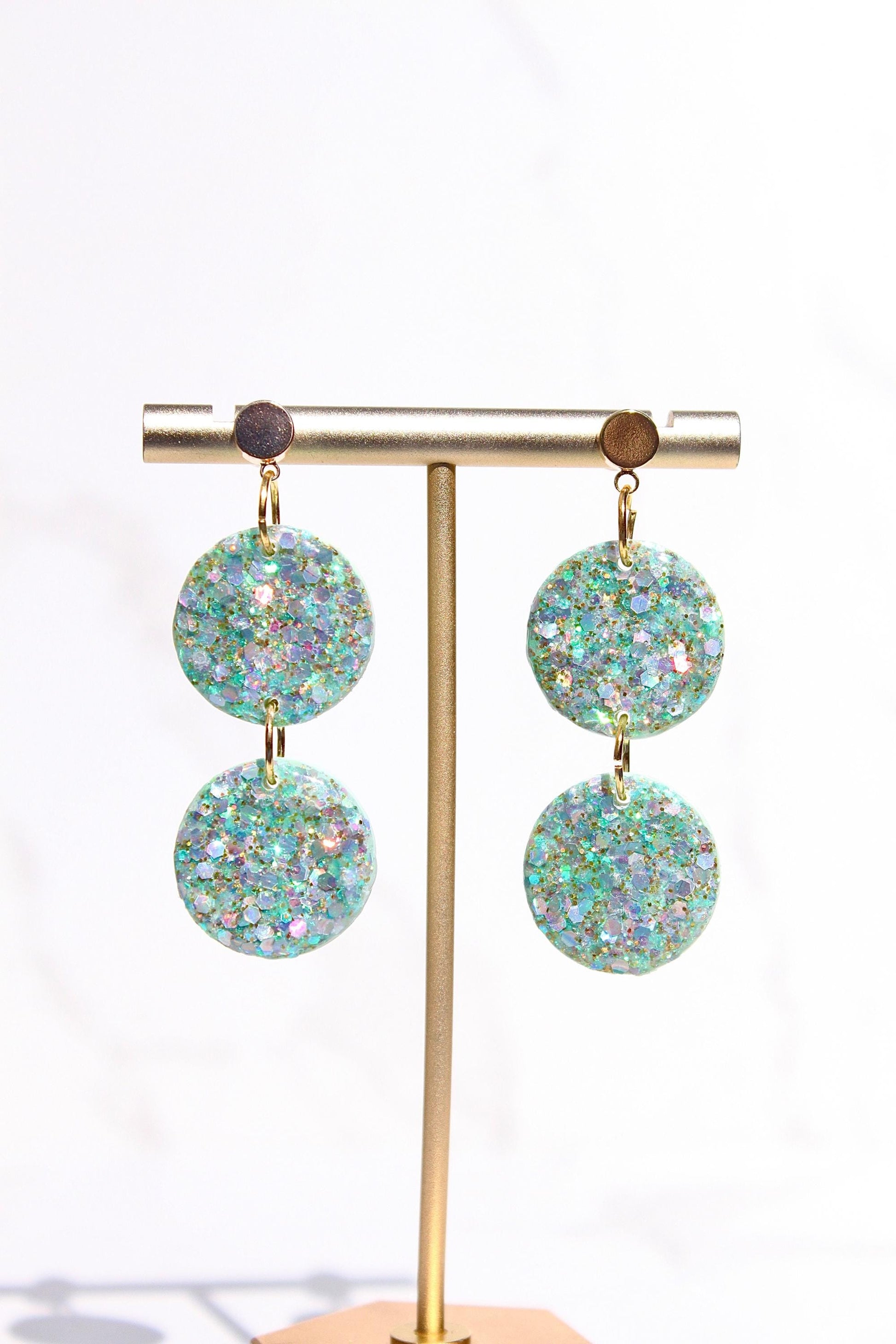 Glitter Clay Earrings in Mint Green | Handmade Lightweight Statement Earrings | Sparkly Polymer Clay Jewelry | Party & Everyday Style