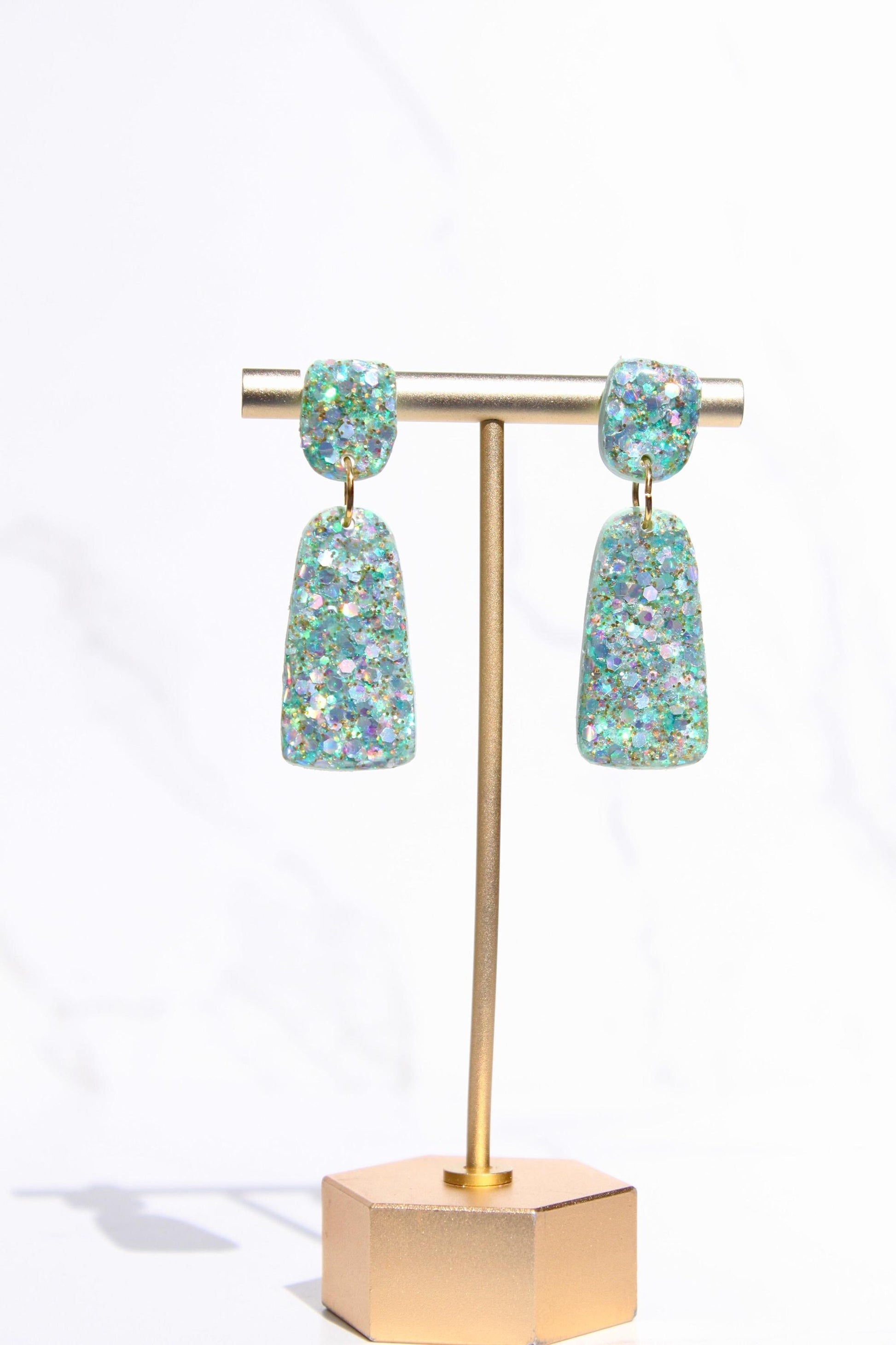 Glitter Clay Earrings in Mint Green | Handmade Lightweight Statement Earrings | Sparkly Polymer Clay Jewelry | Party & Everyday Style