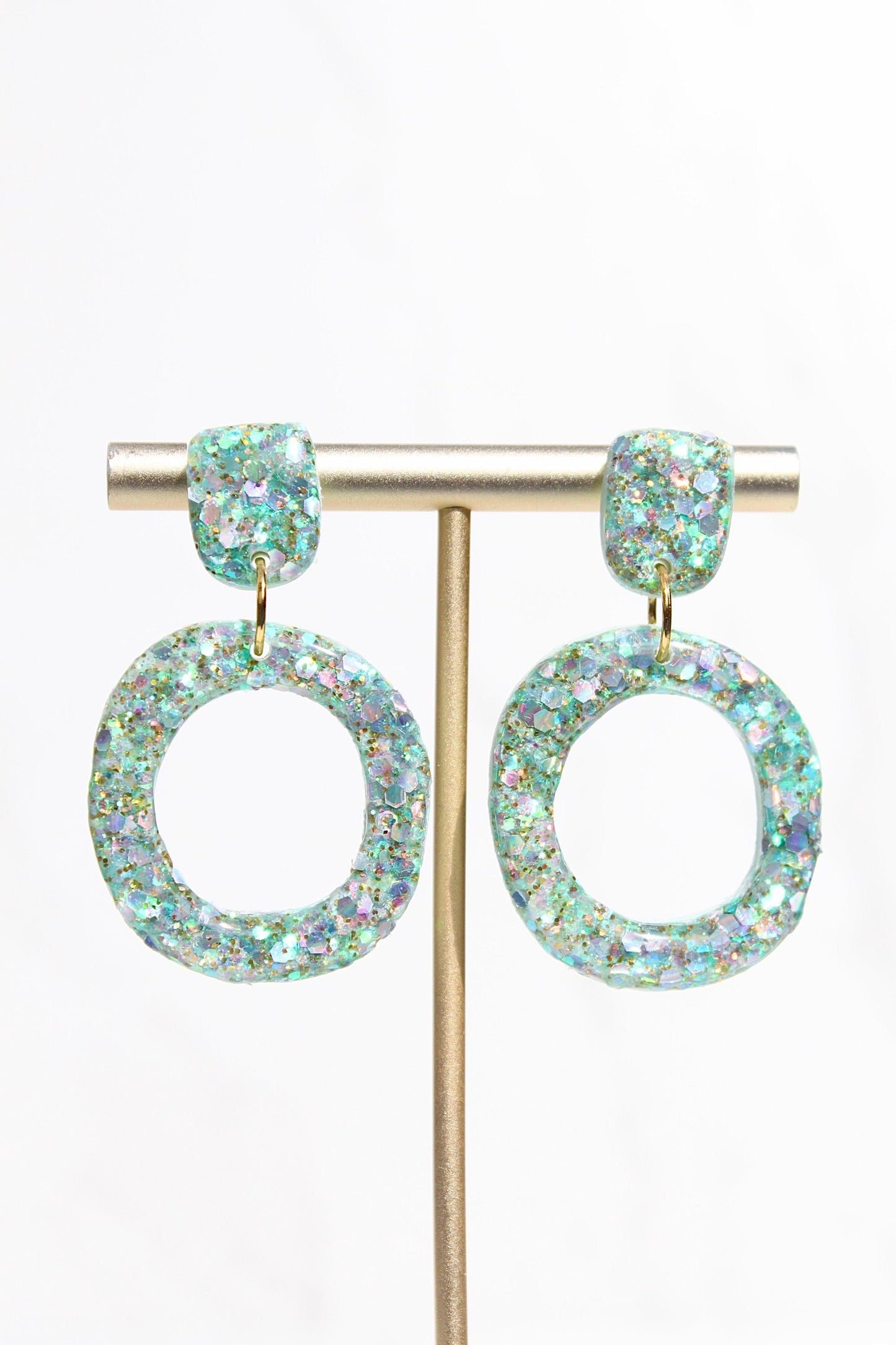 Glitter Clay Earrings in Mint Green | Handmade Lightweight Statement Earrings | Sparkly Polymer Clay Jewelry | Party & Everyday Style