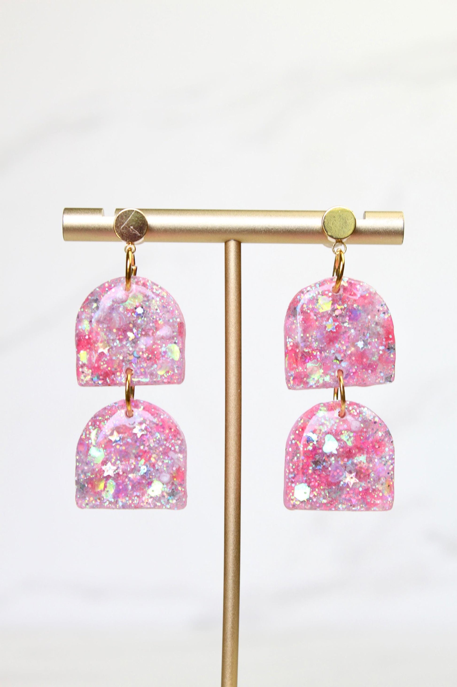 Glitter Clay Earrings in Pink | Handmade Lightweight Statement Earrings | Sparkly Polymer Clay Jewelry | Party & Everyday Style