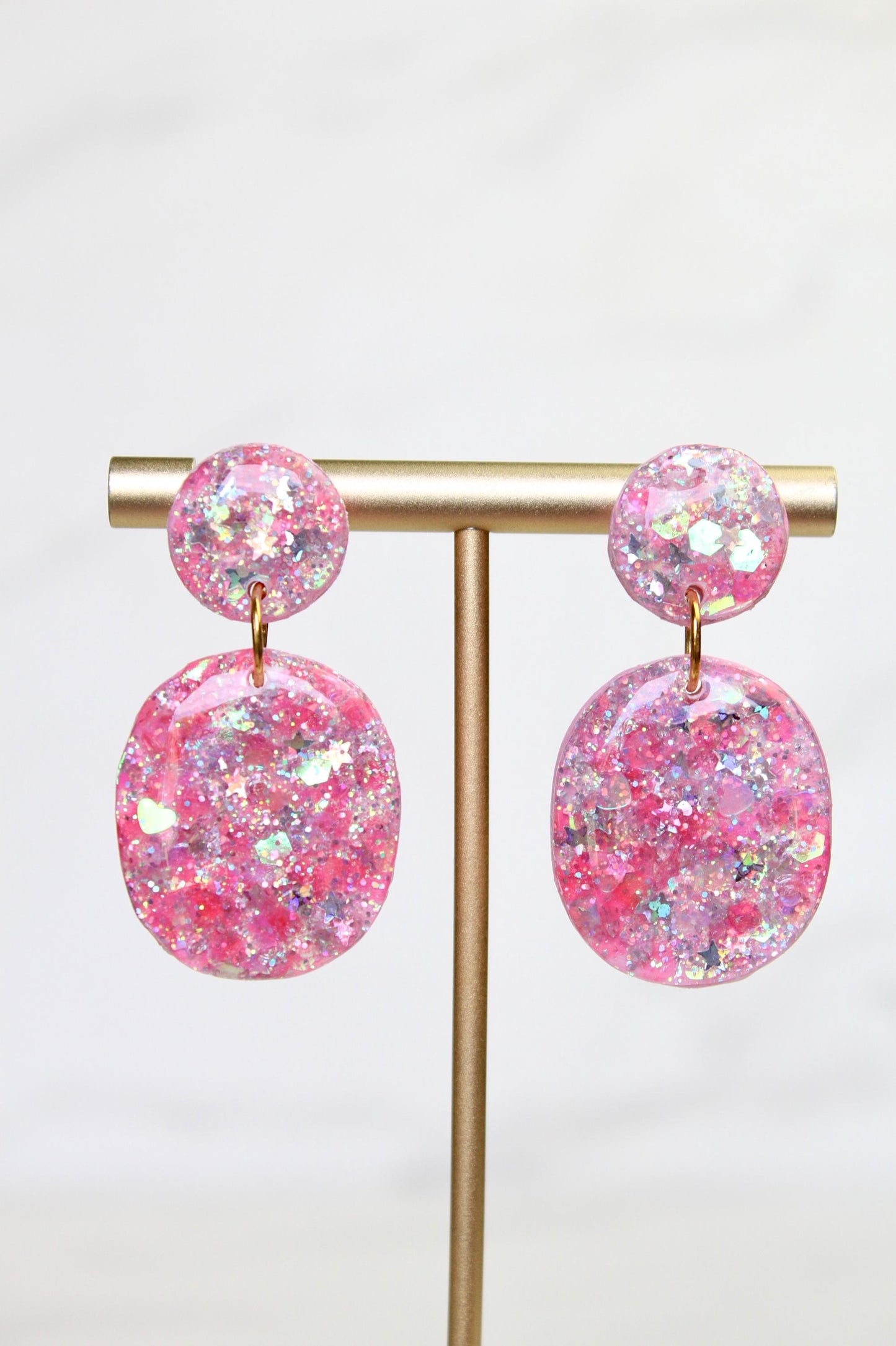 Glitter Clay Earrings in Pink | Handmade Lightweight Statement Earrings | Sparkly Polymer Clay Jewelry | Party & Everyday Style