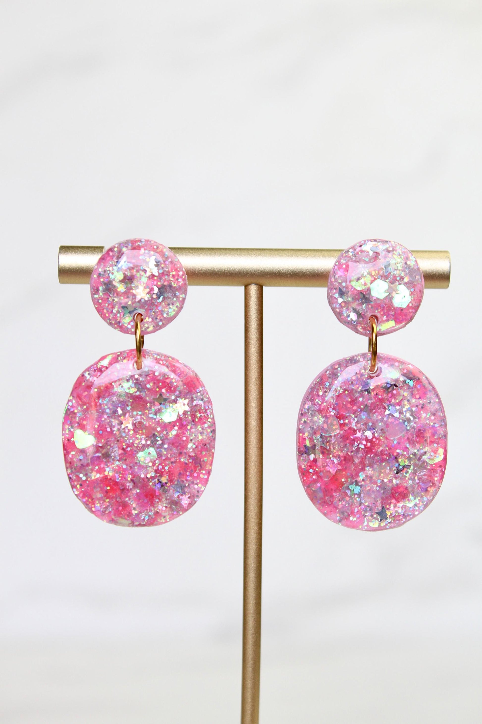 Glitter Clay Earrings in Pink | Handmade Lightweight Statement Earrings | Sparkly Polymer Clay Jewelry | Party & Everyday Style