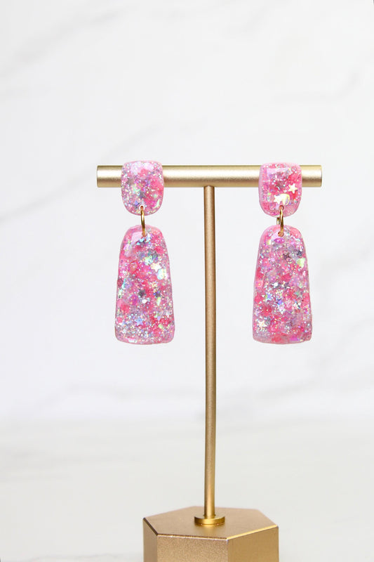 Glitter Clay Earrings in Pink | Handmade Lightweight Statement Earrings | Sparkly Polymer Clay Jewelry | Party & Everyday Style