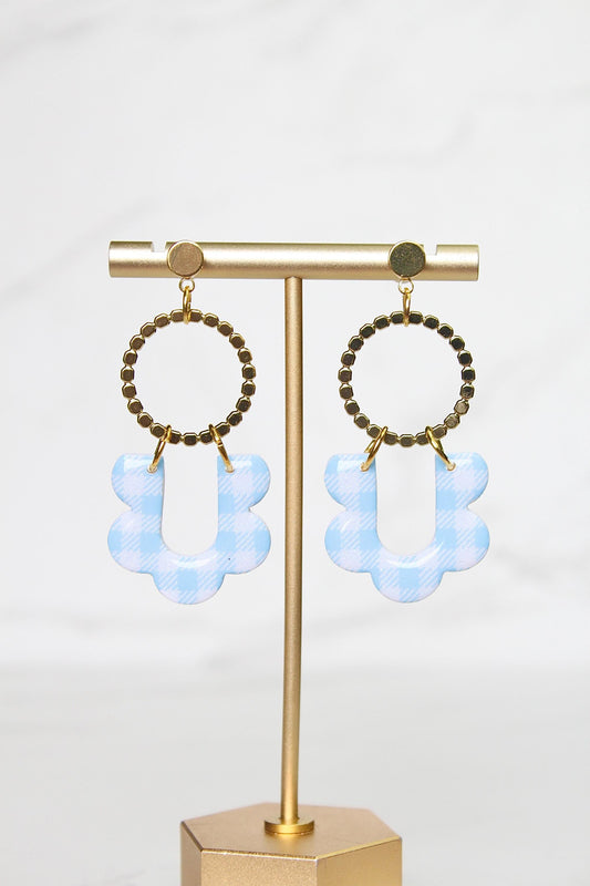 Gingham Clay Earrings in Pastel Blue | Handmade Statement Earrings | Lightweight Polymer Clay Jewelry | Summer Picnic Style
