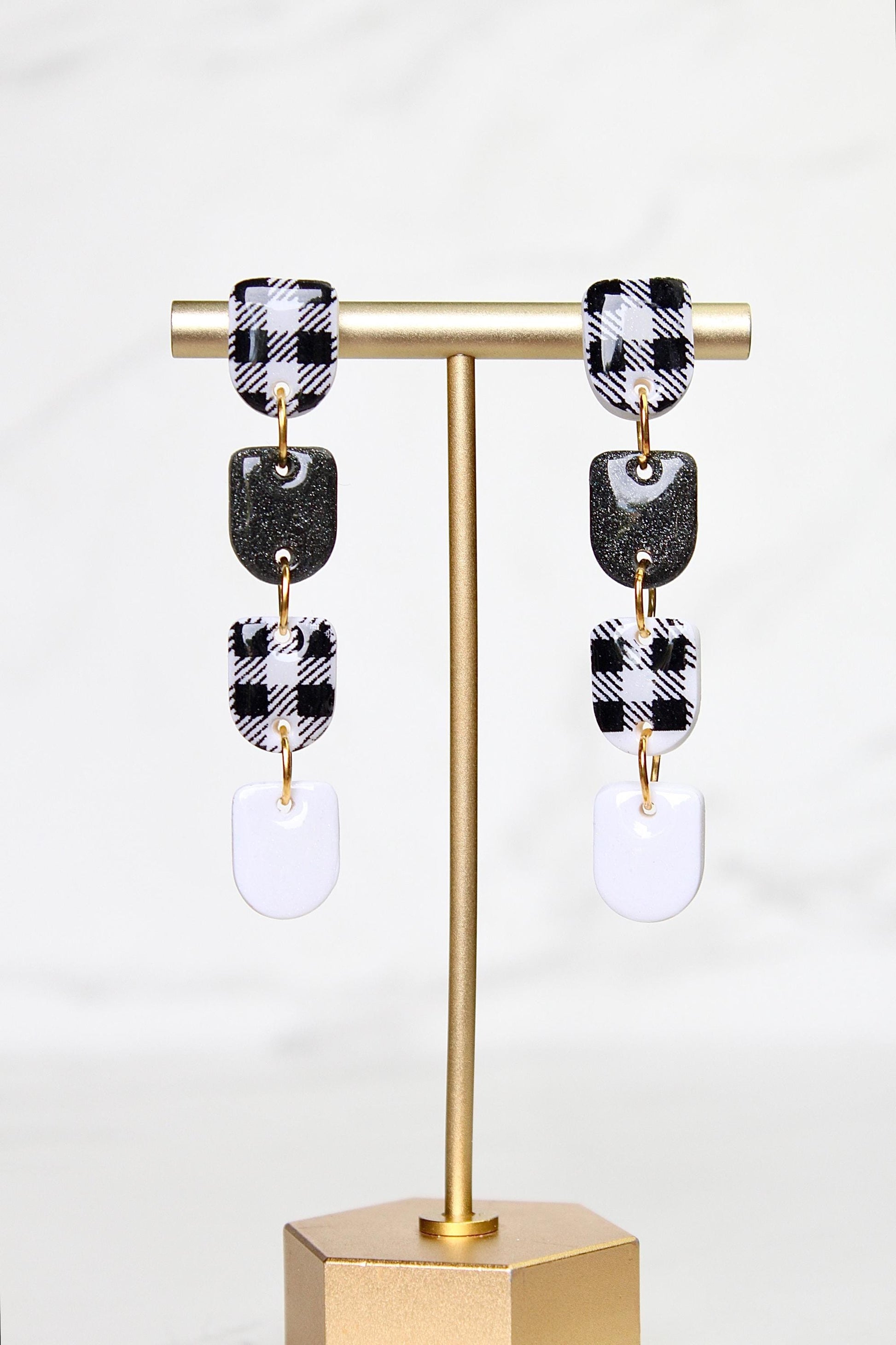 Gingham Clay Earrings in Black | Handmade Statement Earrings | Lightweight Polymer Clay Jewelry | Summer Picnic Style