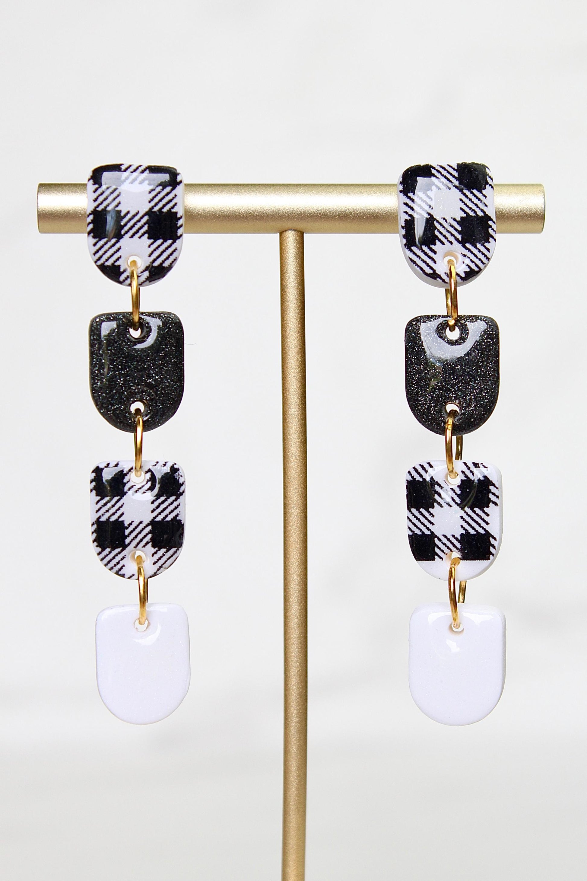 Gingham Clay Earrings in Black | Handmade Statement Earrings | Lightweight Polymer Clay Jewelry | Summer Picnic Style