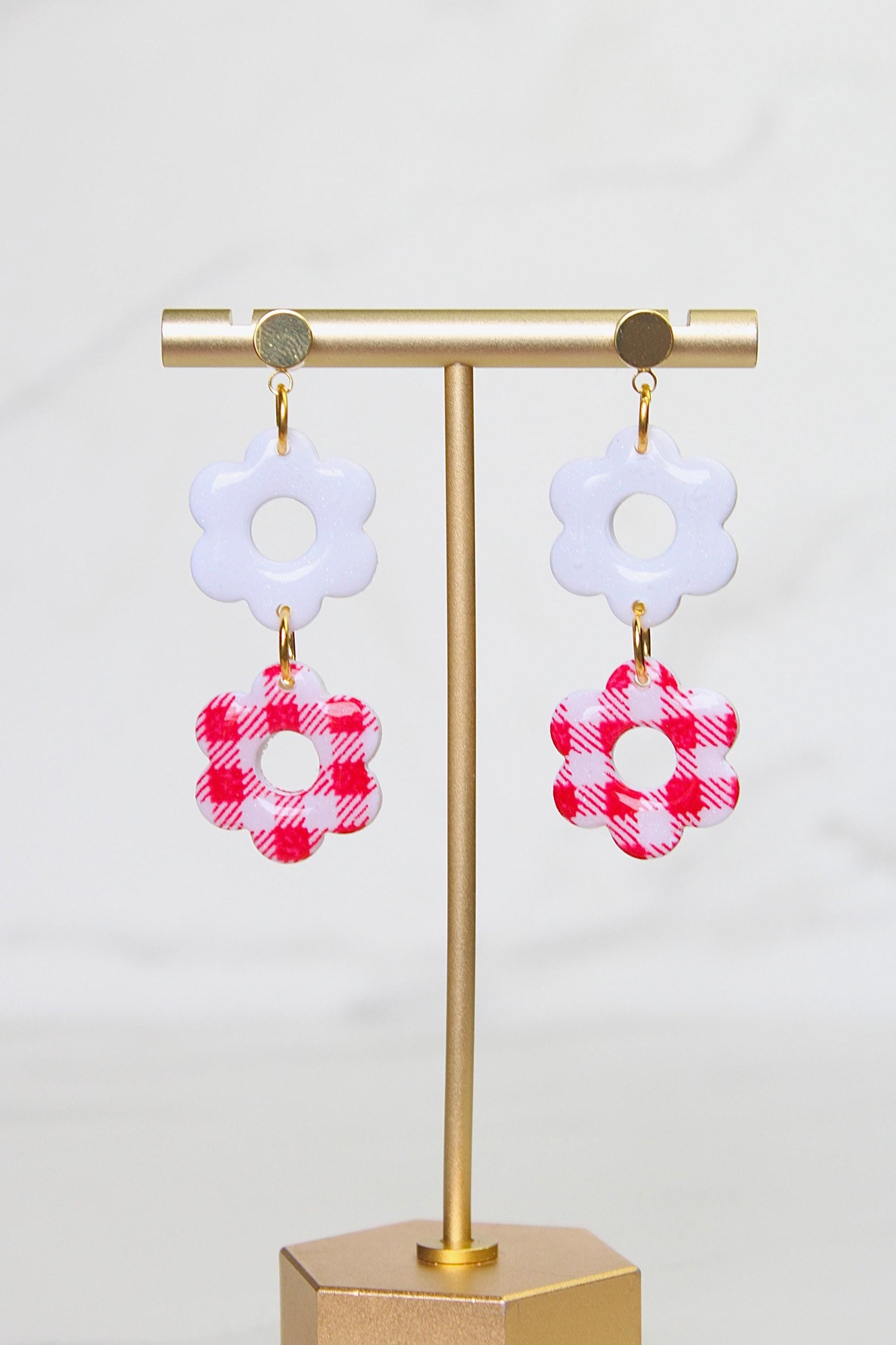 Gingham Clay Earrings in Red | Handmade Statement Earrings | Lightweight Polymer Clay Jewelry | Summer Picnic Style