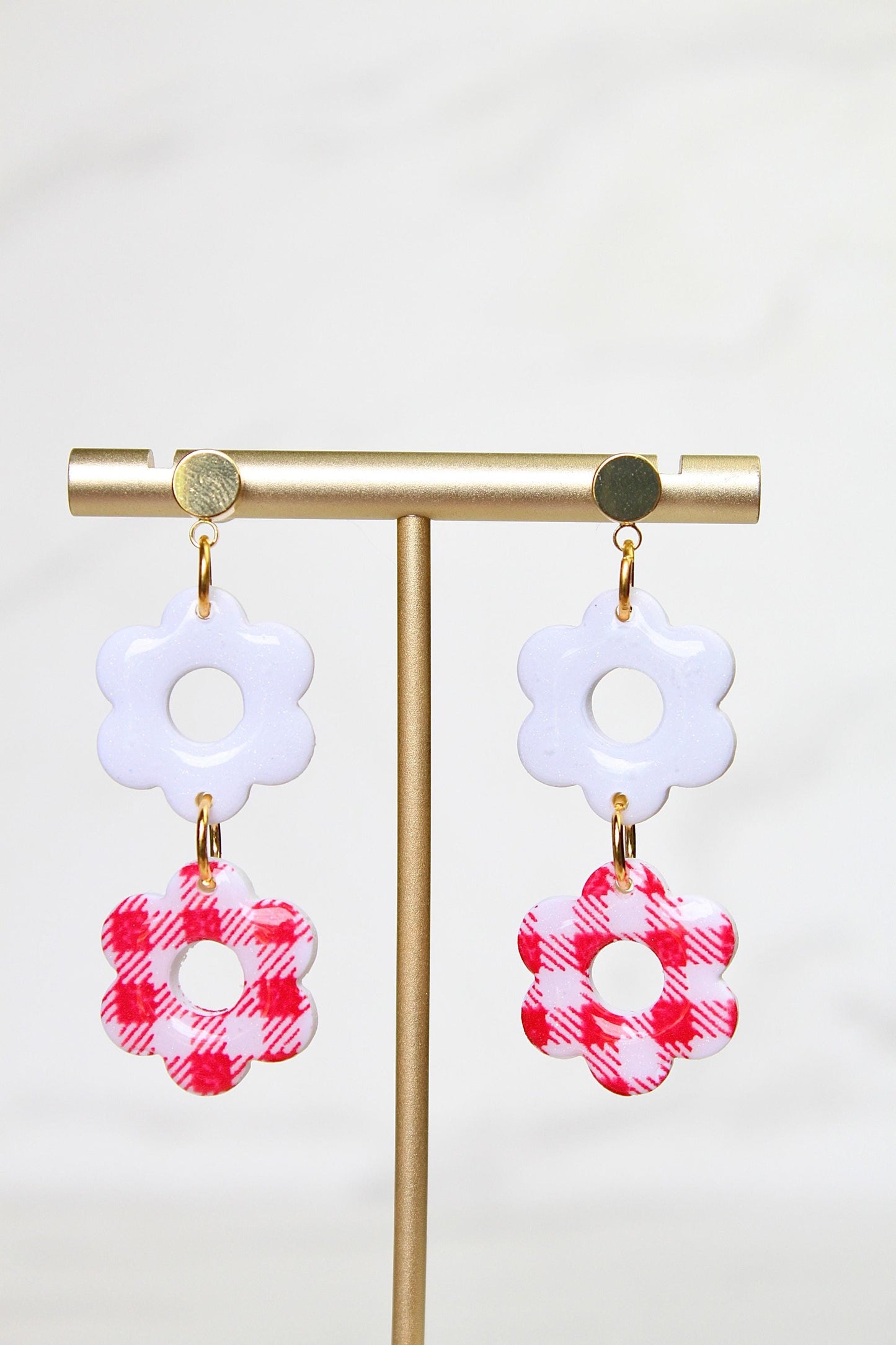 Gingham Clay Earrings in Red | Handmade Statement Earrings | Lightweight Polymer Clay Jewelry | Summer Picnic Style