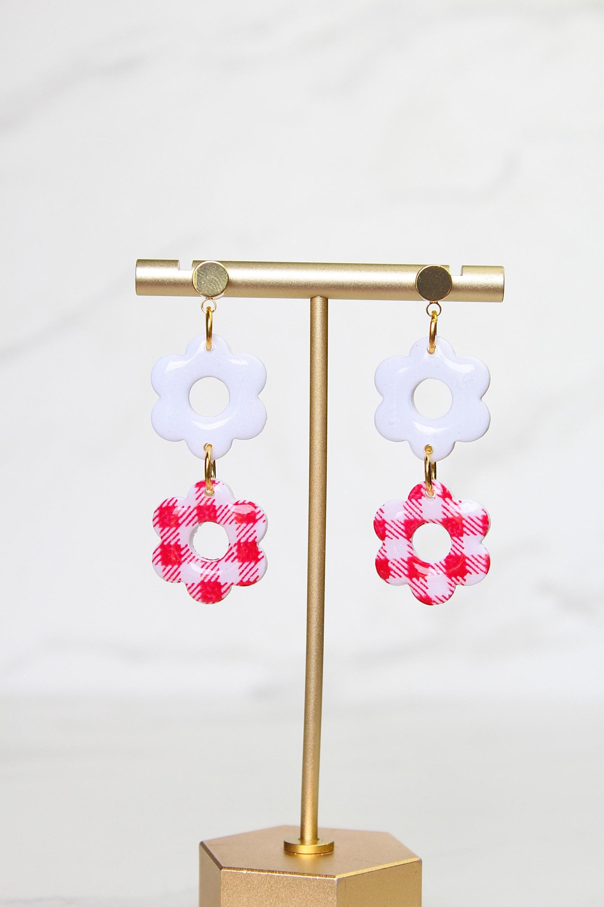 Gingham Clay Earrings in Red | Handmade Statement Earrings | Lightweight Polymer Clay Jewelry | Summer Picnic Style