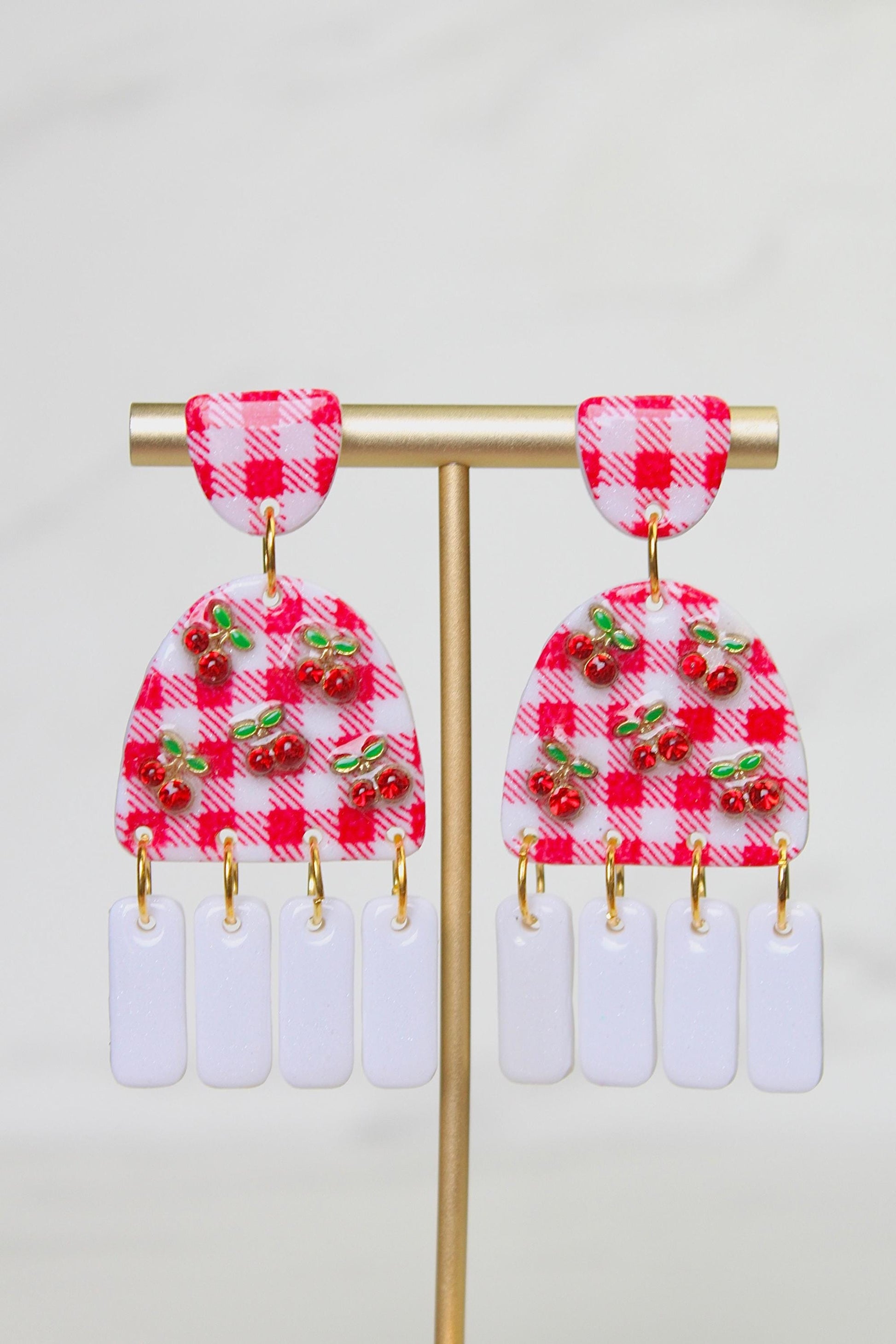 Gingham Clay Earrings in Red | Handmade Statement Earrings | Lightweight Polymer Clay Jewelry | Summer Picnic Style