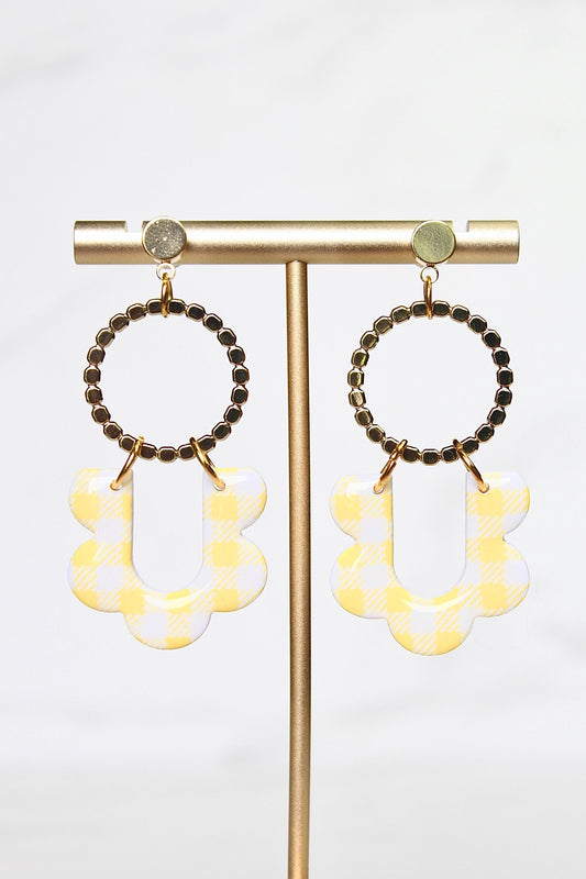 Gingham Clay Earrings in Pastel Yellow | Handmade Statement Earrings | Lightweight Polymer Clay Jewelry | Summer Picnic Style