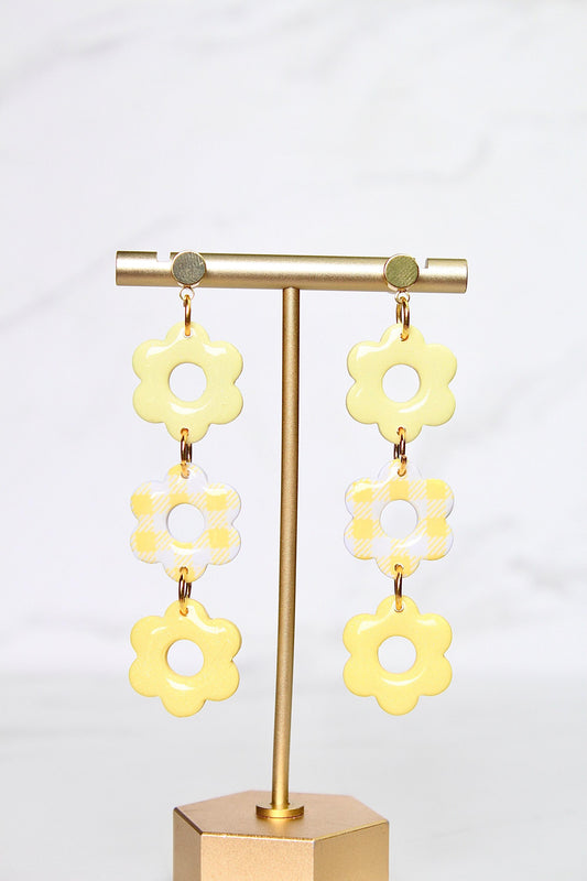 Gingham Clay Earrings in Pastel Yellow | Handmade Statement Earrings | Lightweight Polymer Clay Jewelry | Summer Picnic Style