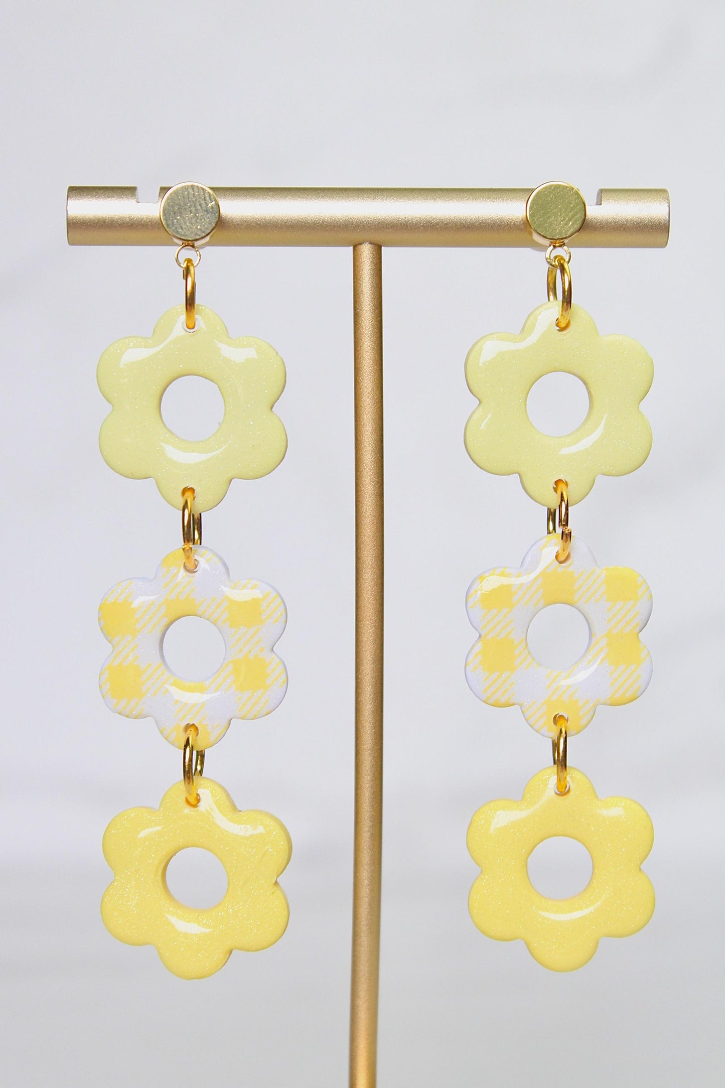 Gingham Clay Earrings in Pastel Yellow | Handmade Statement Earrings | Lightweight Polymer Clay Jewelry | Summer Picnic Style