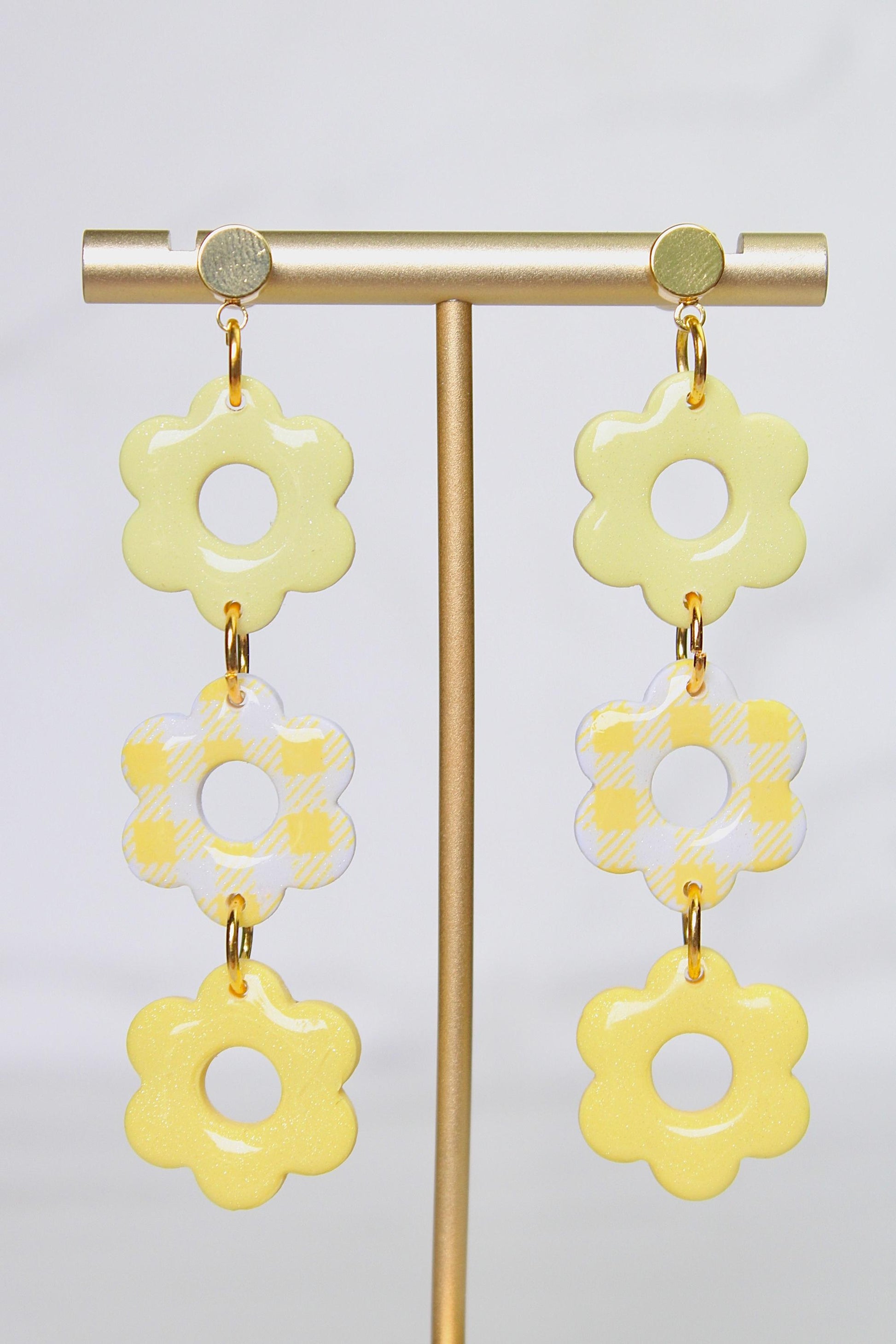 Gingham Clay Earrings in Pastel Yellow | Handmade Statement Earrings | Lightweight Polymer Clay Jewelry | Summer Picnic Style