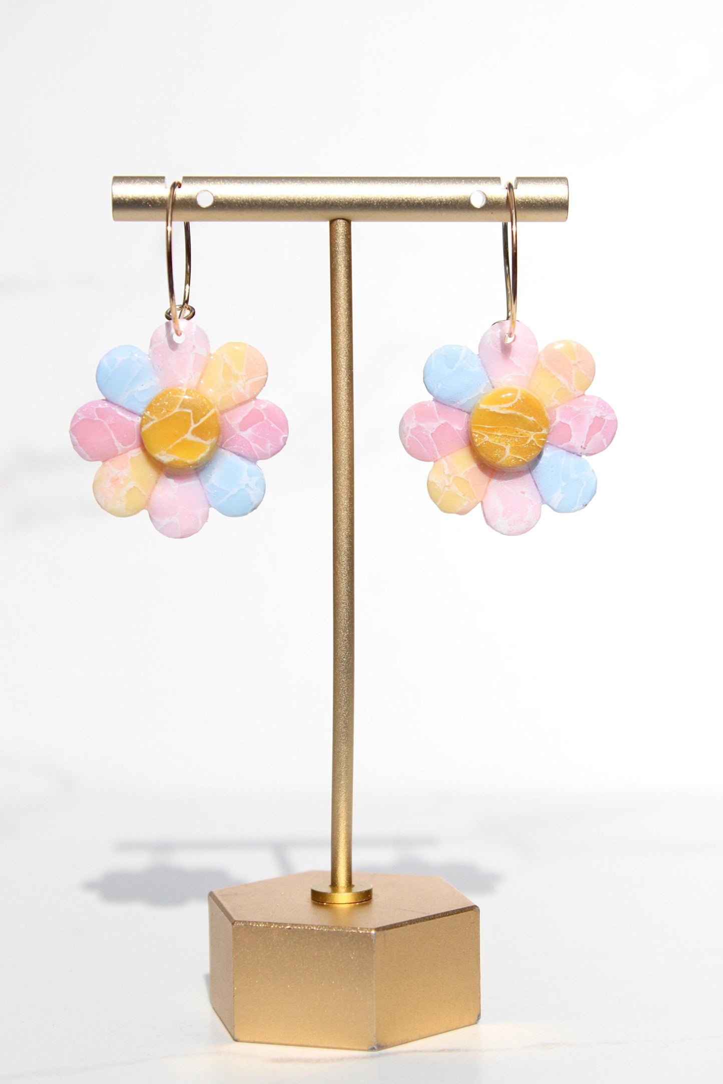 Pastel Marble Flower Clay Earrings - Handmade Boho Jewelry