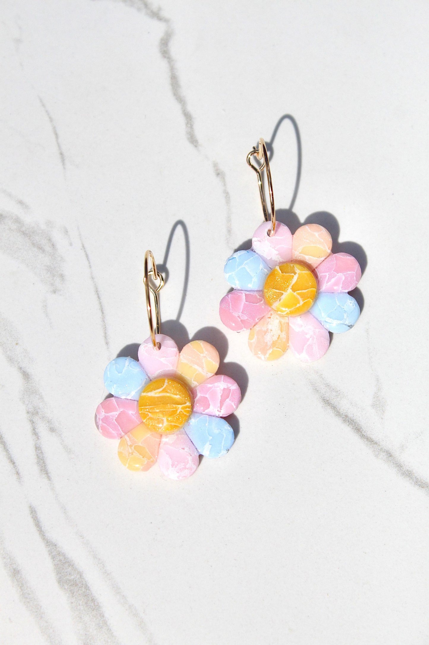 Pastel Marble Flower Clay Earrings - Handmade Boho Jewelry