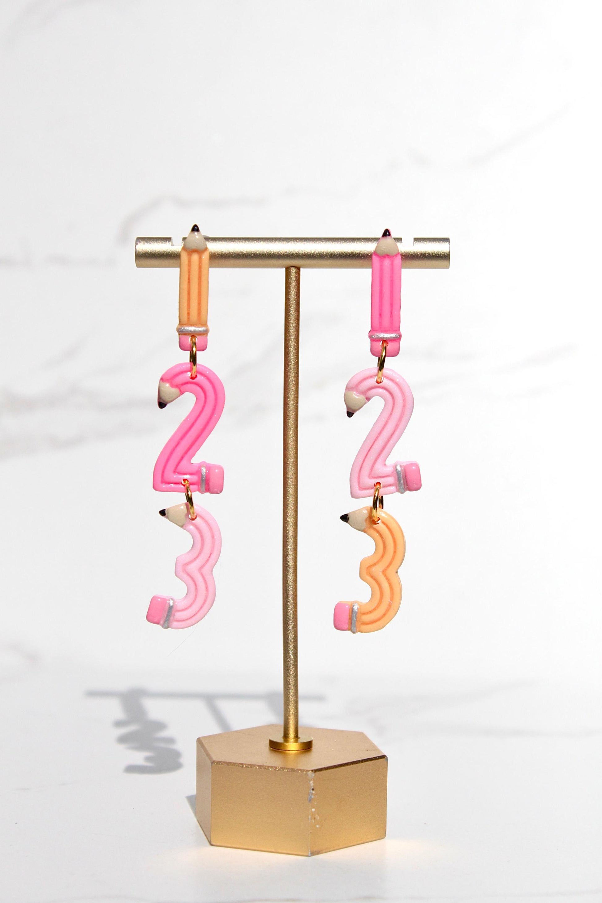 123 Number Pencil Clay Earrings - Teacher Back to School Handmade Jewelry