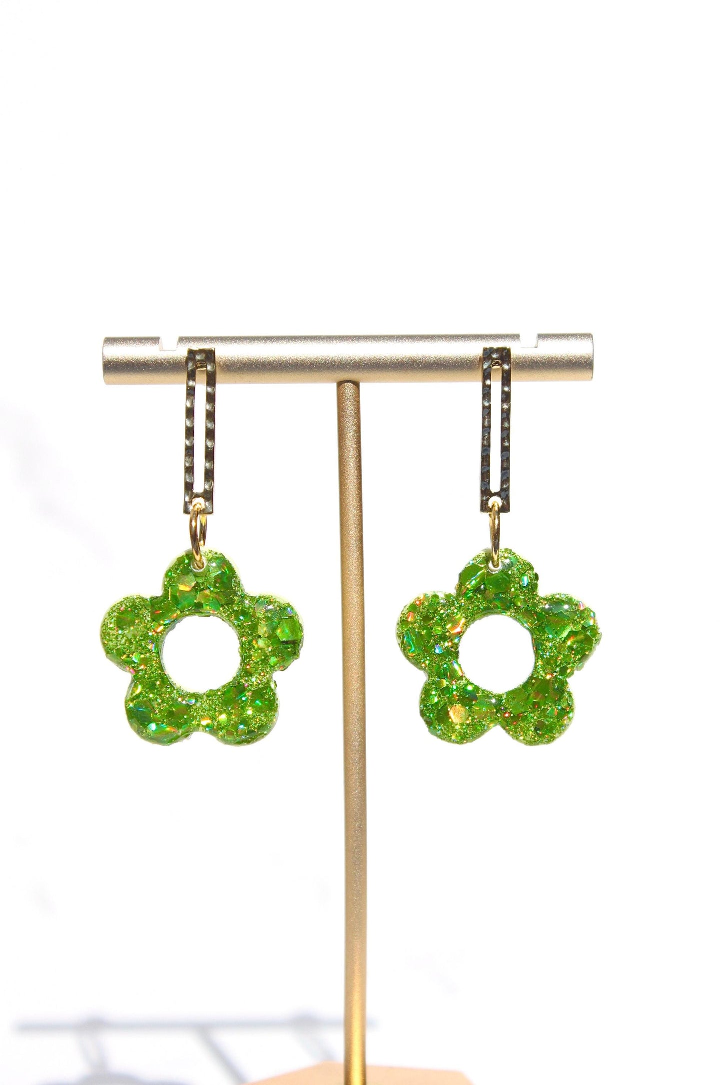 Glitter Clay Earrings in Green | Handmade Lightweight Statement Earrings | Sparkly Polymer Clay Jewelry | Party & Everyday Style