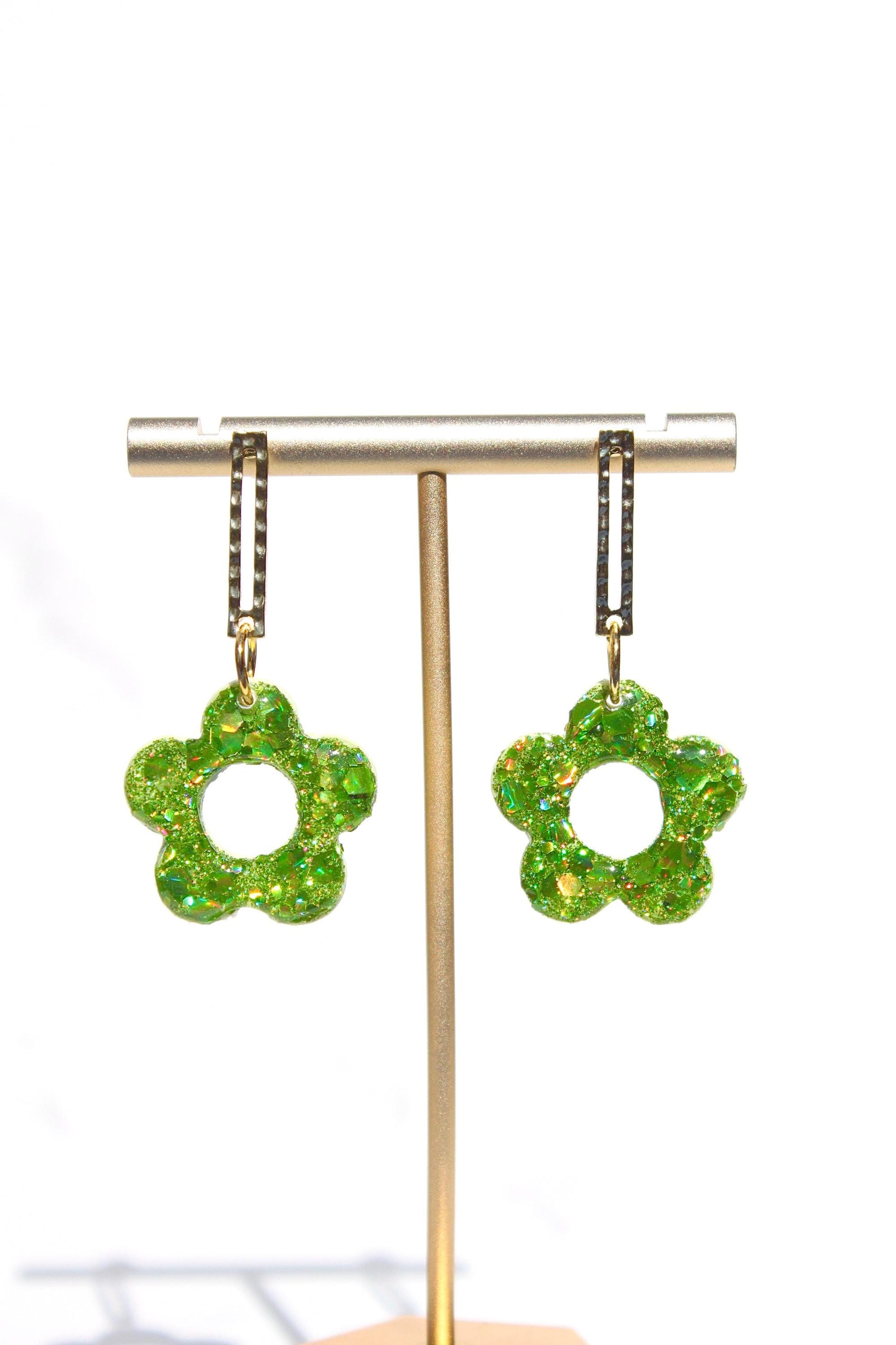 Glitter Clay Earrings in Green | Handmade Lightweight Statement Earrings | Sparkly Polymer Clay Jewelry | Party & Everyday Style