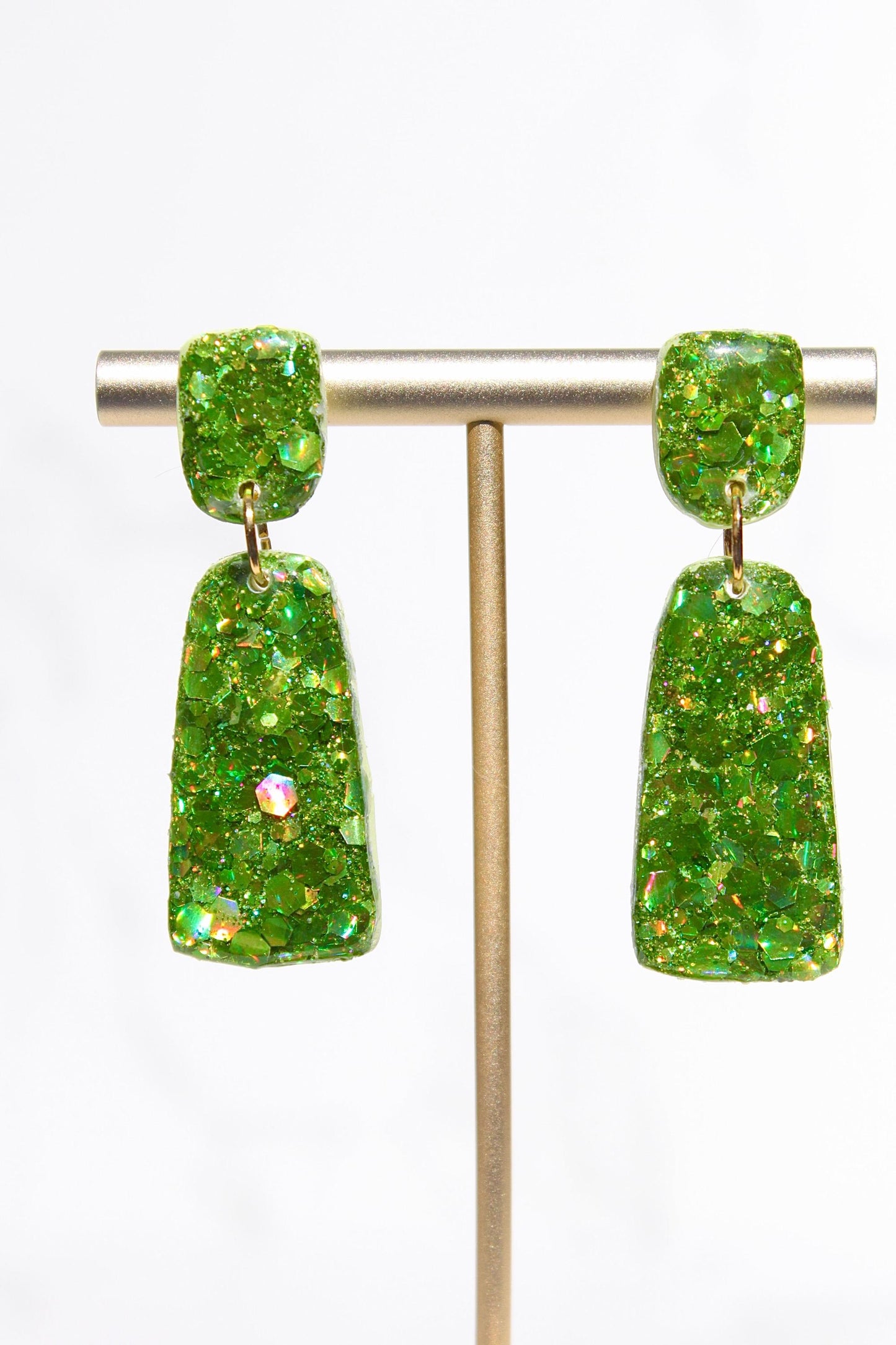 Glitter Clay Earrings in Green | Handmade Lightweight Statement Earrings | Sparkly Polymer Clay Jewelry | Party & Everyday Style