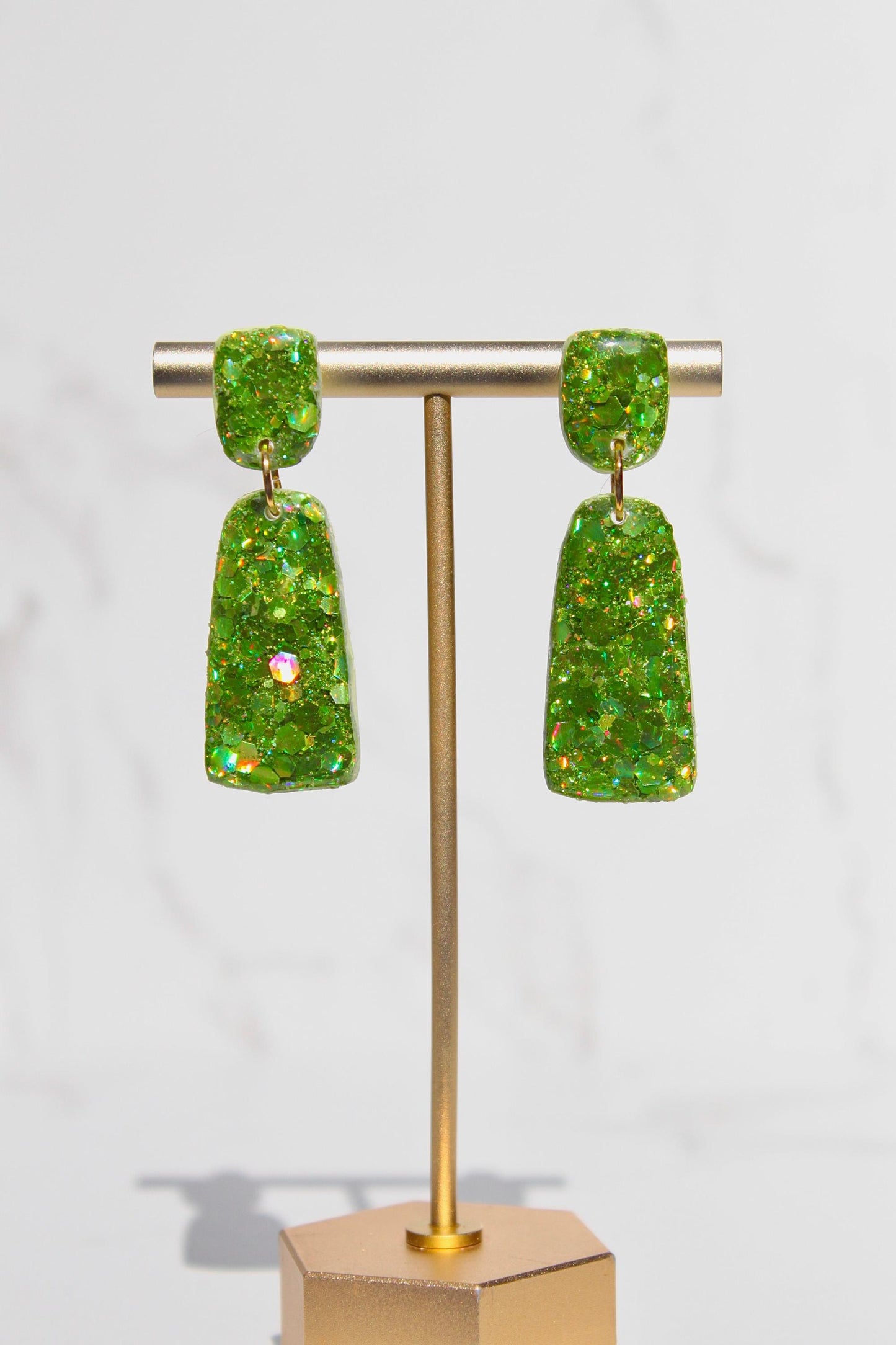 Glitter Clay Earrings in Green | Handmade Lightweight Statement Earrings | Sparkly Polymer Clay Jewelry | Party & Everyday Style