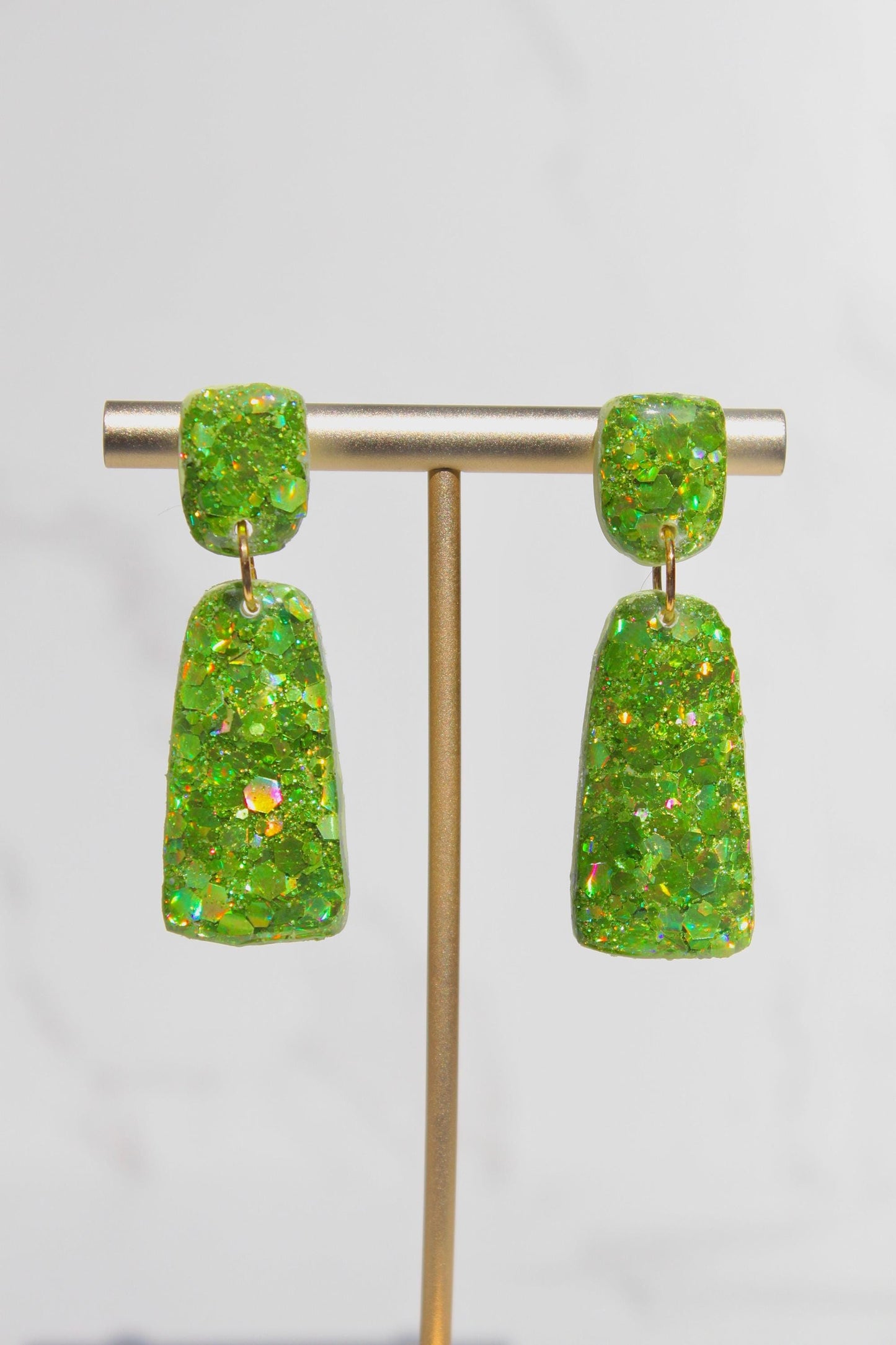 Glitter Clay Earrings in Green | Handmade Lightweight Statement Earrings | Sparkly Polymer Clay Jewelry | Party & Everyday Style