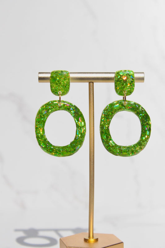 Glitter Clay Earrings in Green | Handmade Lightweight Statement Earrings | Sparkly Polymer Clay Jewelry | Party & Everyday Style