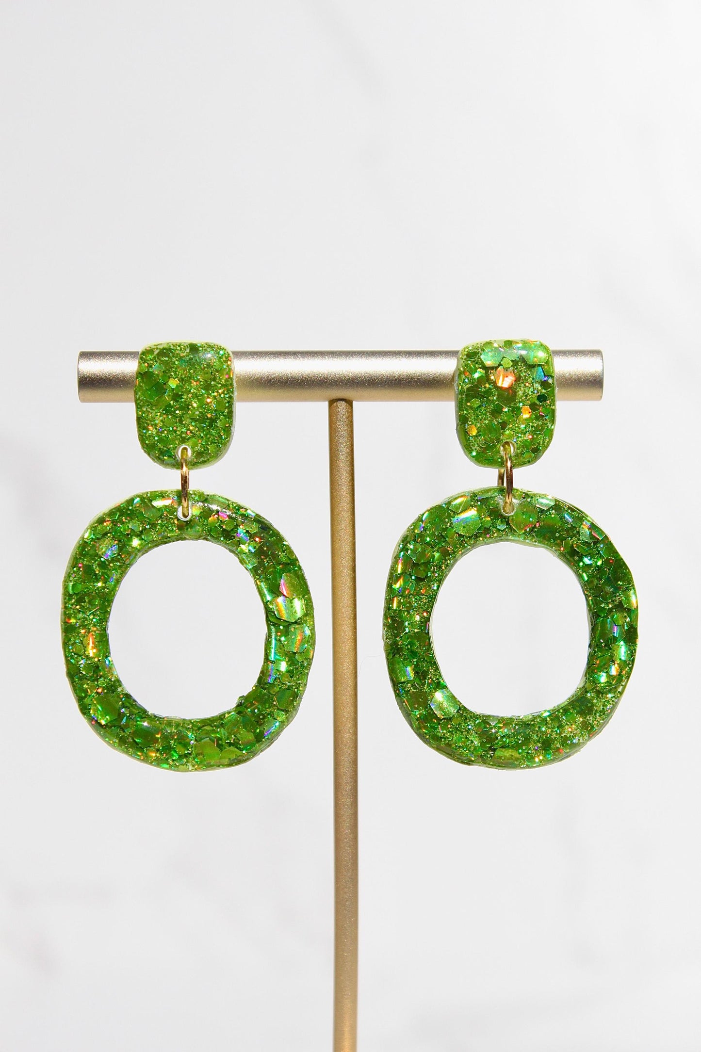 Glitter Clay Earrings in Green | Handmade Lightweight Statement Earrings | Sparkly Polymer Clay Jewelry | Party & Everyday Style