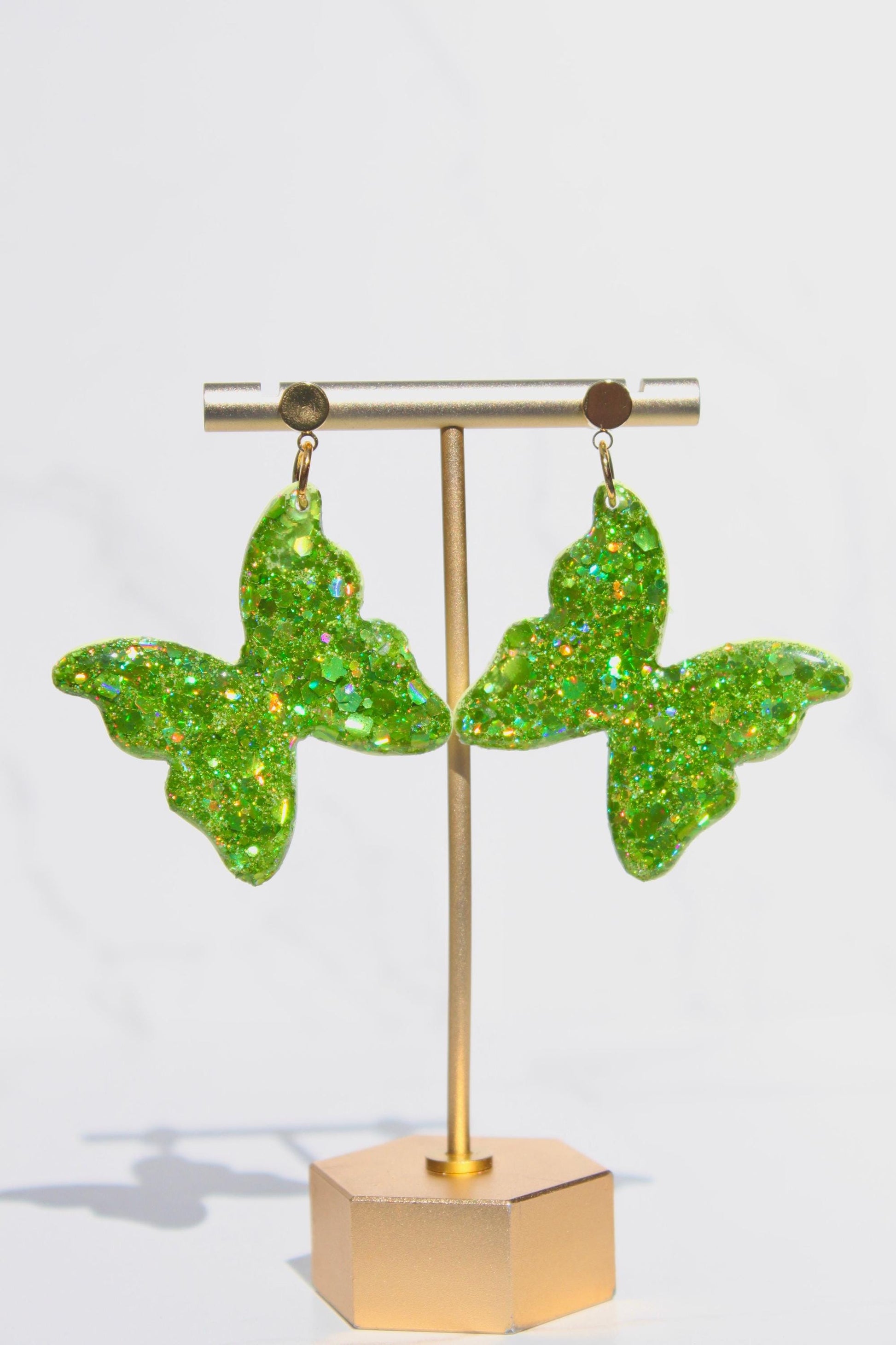 Glitter Clay Earrings in Green | Handmade Lightweight Statement Earrings | Sparkly Polymer Clay Jewelry | Party & Everyday Style