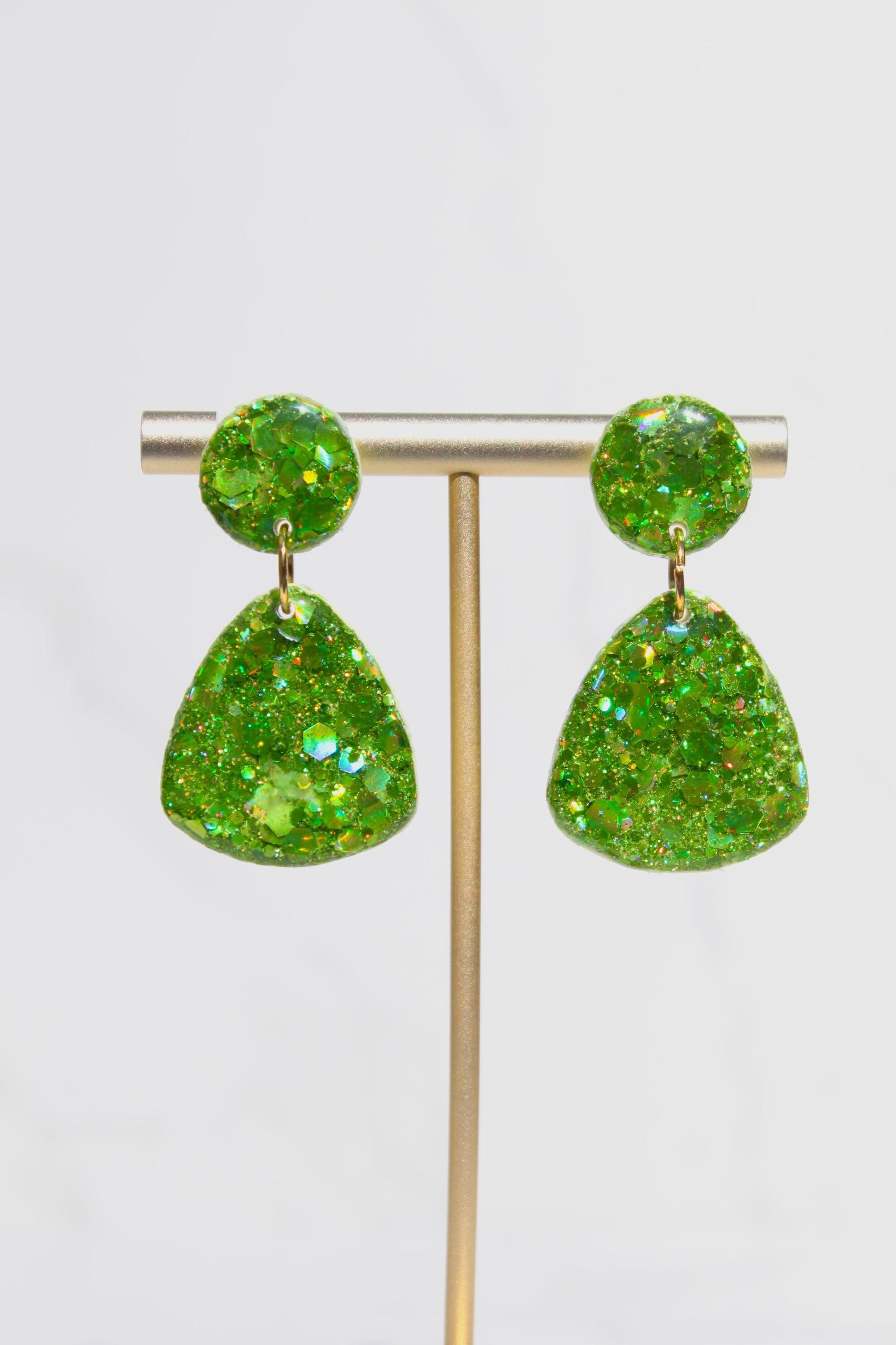 Glitter Clay Earrings in Green | Handmade Lightweight Statement Earrings | Sparkly Polymer Clay Jewelry | Party & Everyday Style