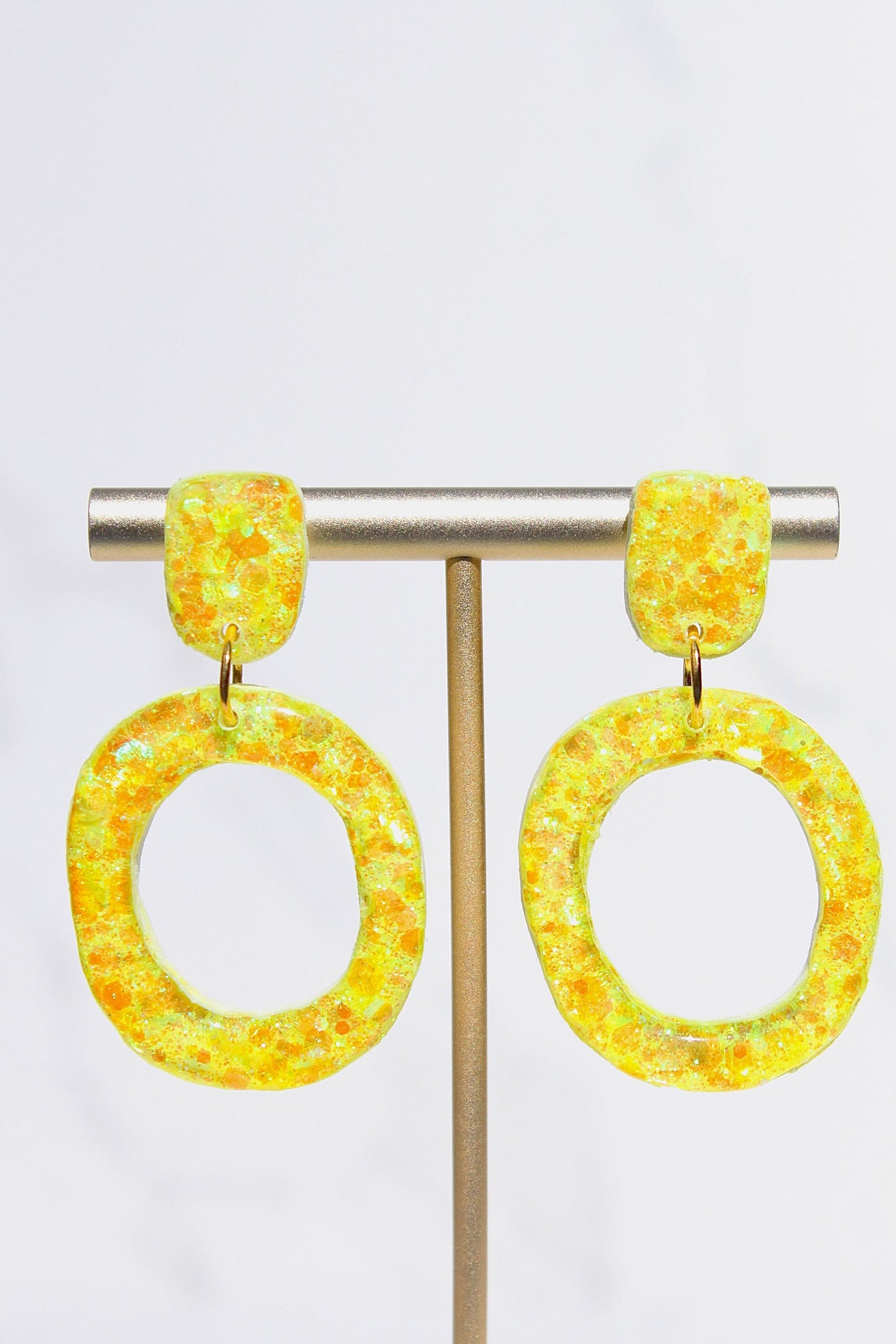 Glitter Clay Earrings in Yellow | Handmade Lightweight Statement Earrings | Sparkly Polymer Clay Jewelry | Party & Everyday Style