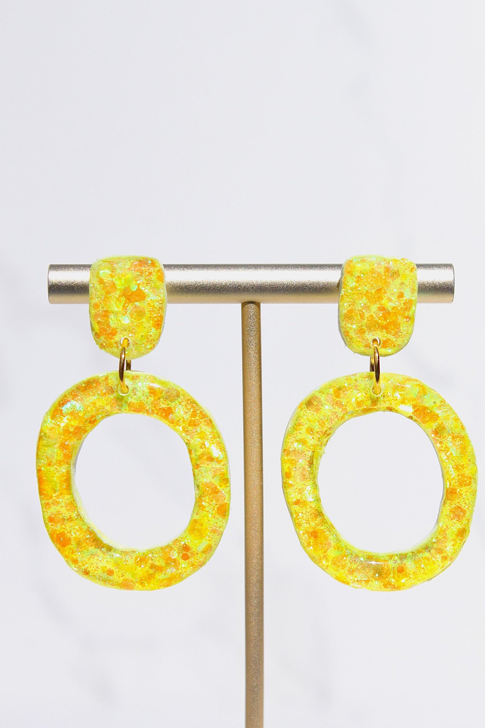 Glitter Clay Earrings in Yellow | Handmade Lightweight Statement Earrings | Sparkly Polymer Clay Jewelry | Party & Everyday Style