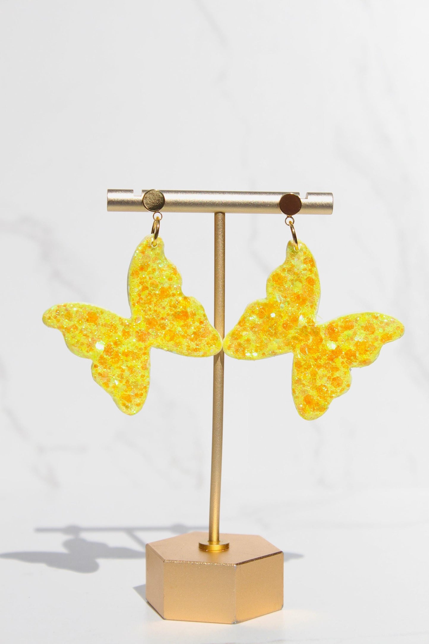 Glitter Clay Earrings in Yellow | Handmade Lightweight Statement Earrings | Sparkly Polymer Clay Jewelry | Party & Everyday Style