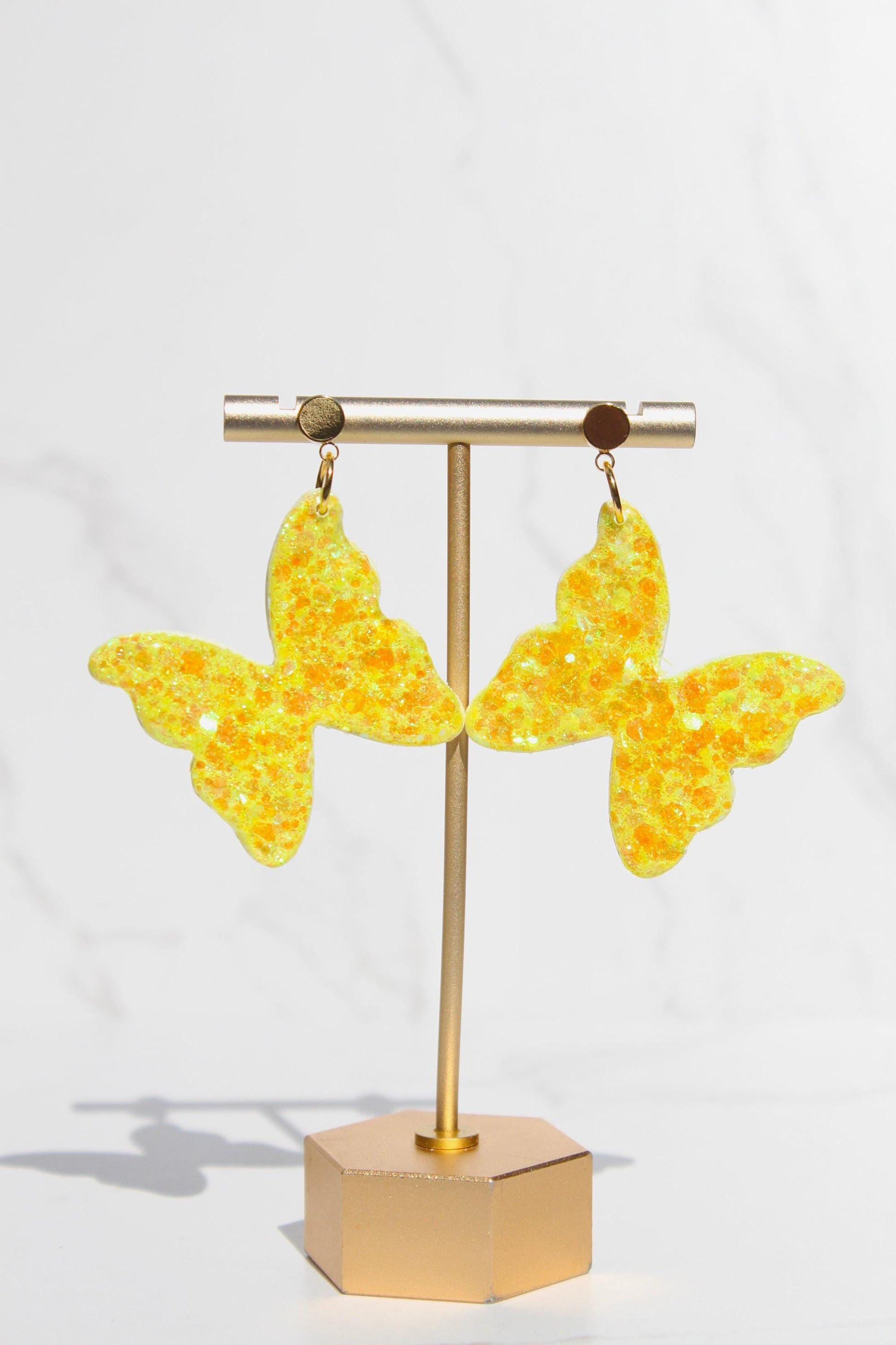 Glitter Clay Earrings in Yellow | Handmade Lightweight Statement Earrings | Sparkly Polymer Clay Jewelry | Party & Everyday Style