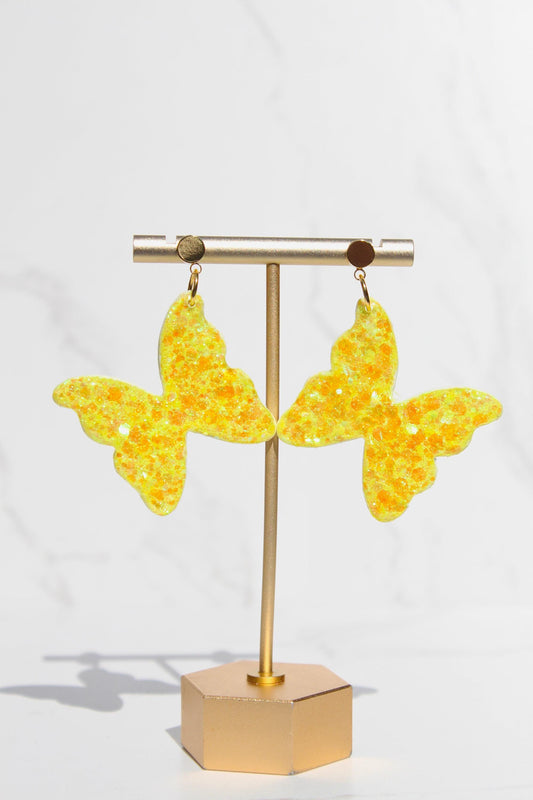 Glitter Clay Earrings in Yellow | Handmade Lightweight Statement Earrings | Sparkly Polymer Clay Jewelry | Party & Everyday Style