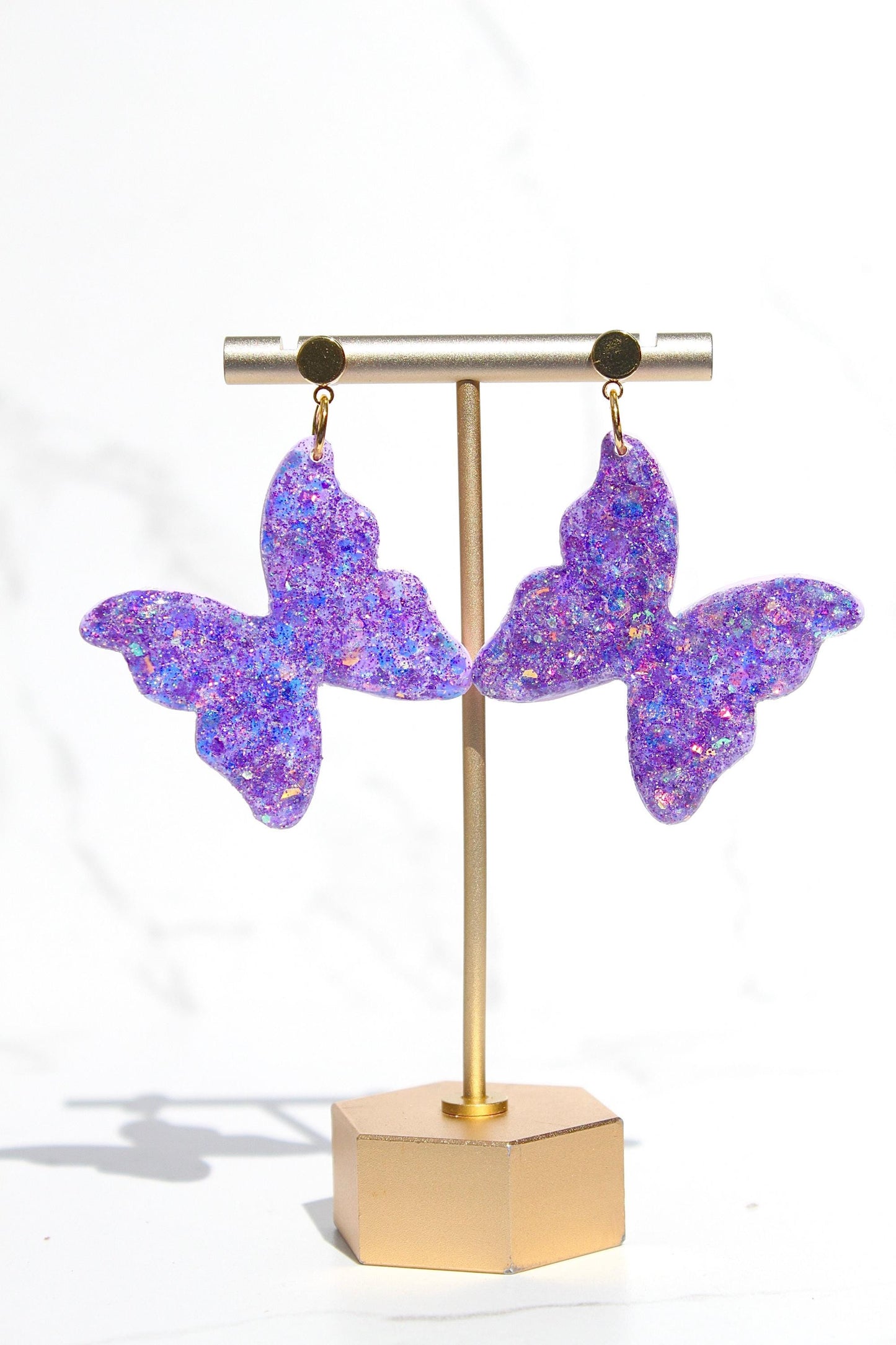 Glitter Clay Earrings in Purple | Handmade Lightweight Statement Earrings | Sparkly Polymer Clay Jewelry | Party & Everyday Style