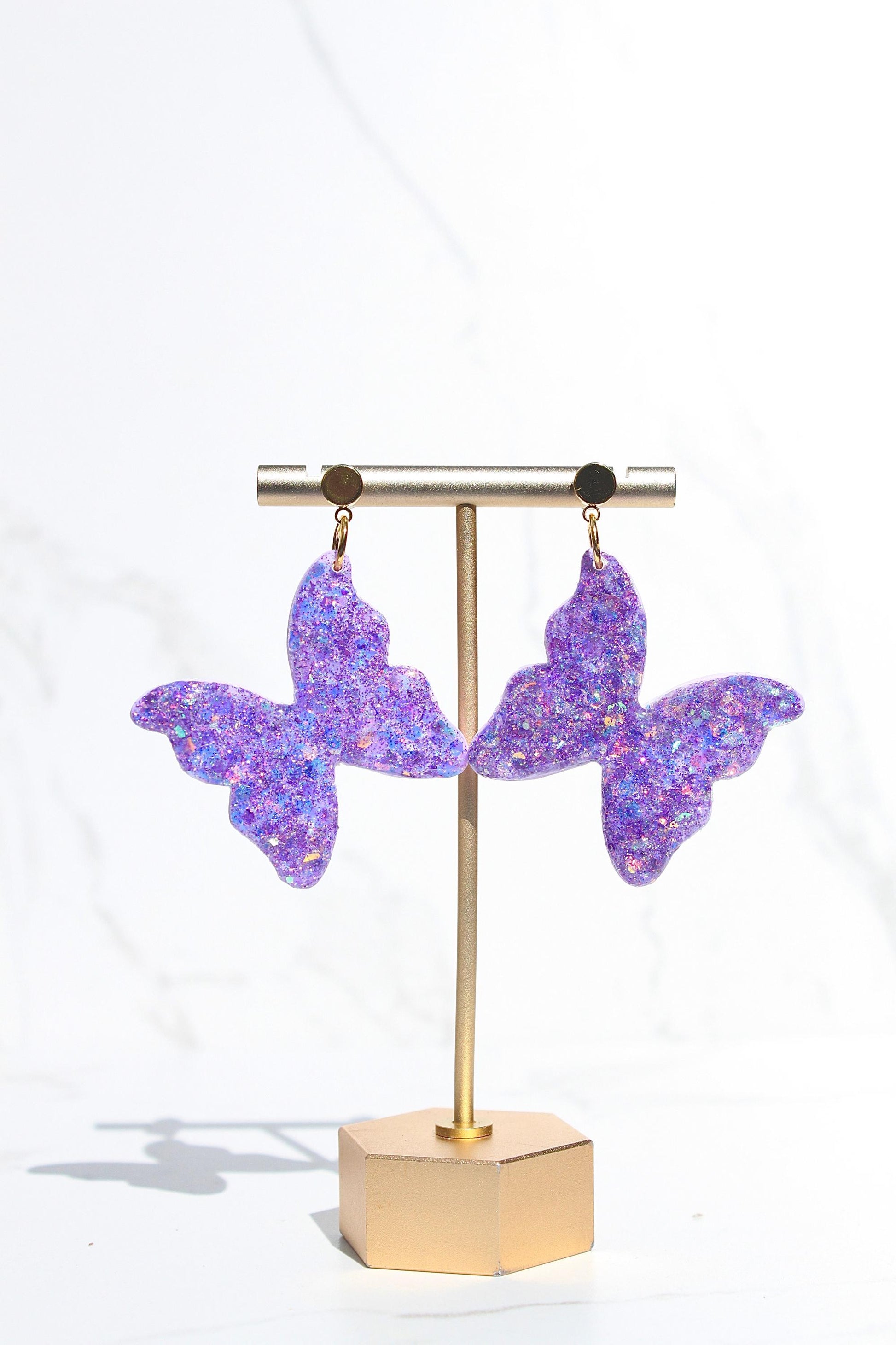 Glitter Clay Earrings in Purple | Handmade Lightweight Statement Earrings | Sparkly Polymer Clay Jewelry | Party & Everyday Style