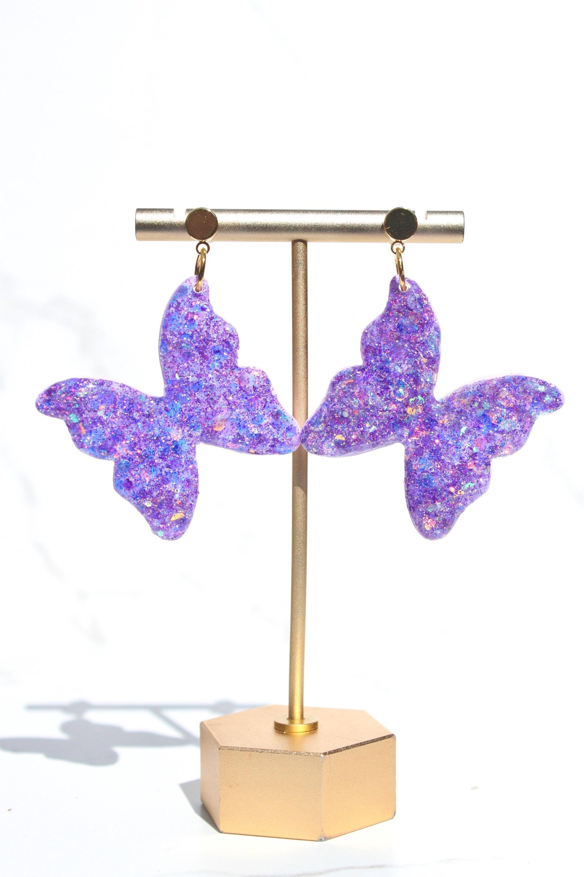 Glitter Clay Earrings in Purple | Handmade Lightweight Statement Earrings | Sparkly Polymer Clay Jewelry | Party & Everyday Style